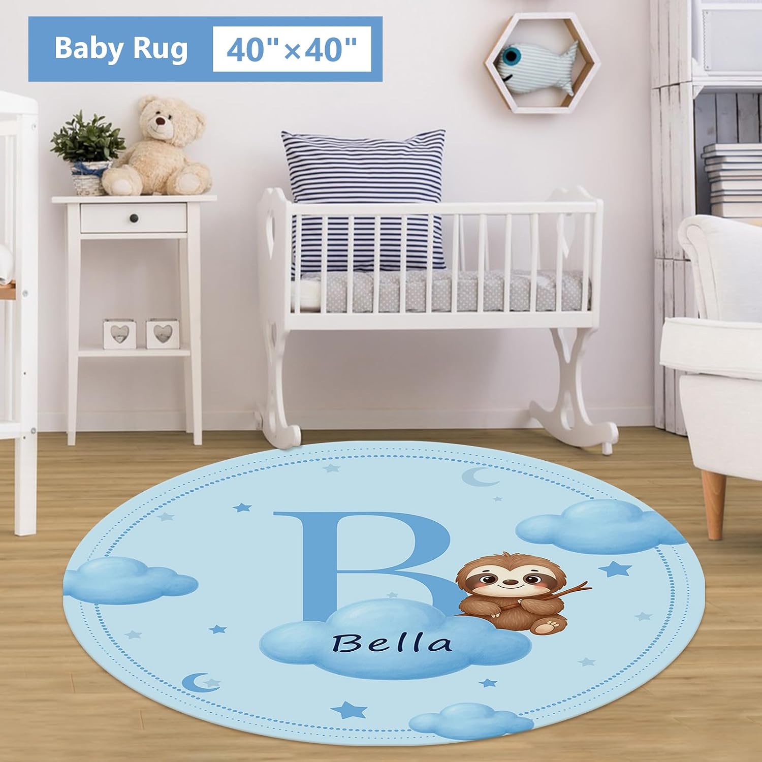 KAINSY Custom Crib Bedding Set, 5 Pcs Personalized Name Monogram Baby Crib Sets for Infants Toddlers, Blue Sloth Nursery Bedding Set for Boys Girls, Double Layer Baby Bedding Sets Customized Gifts