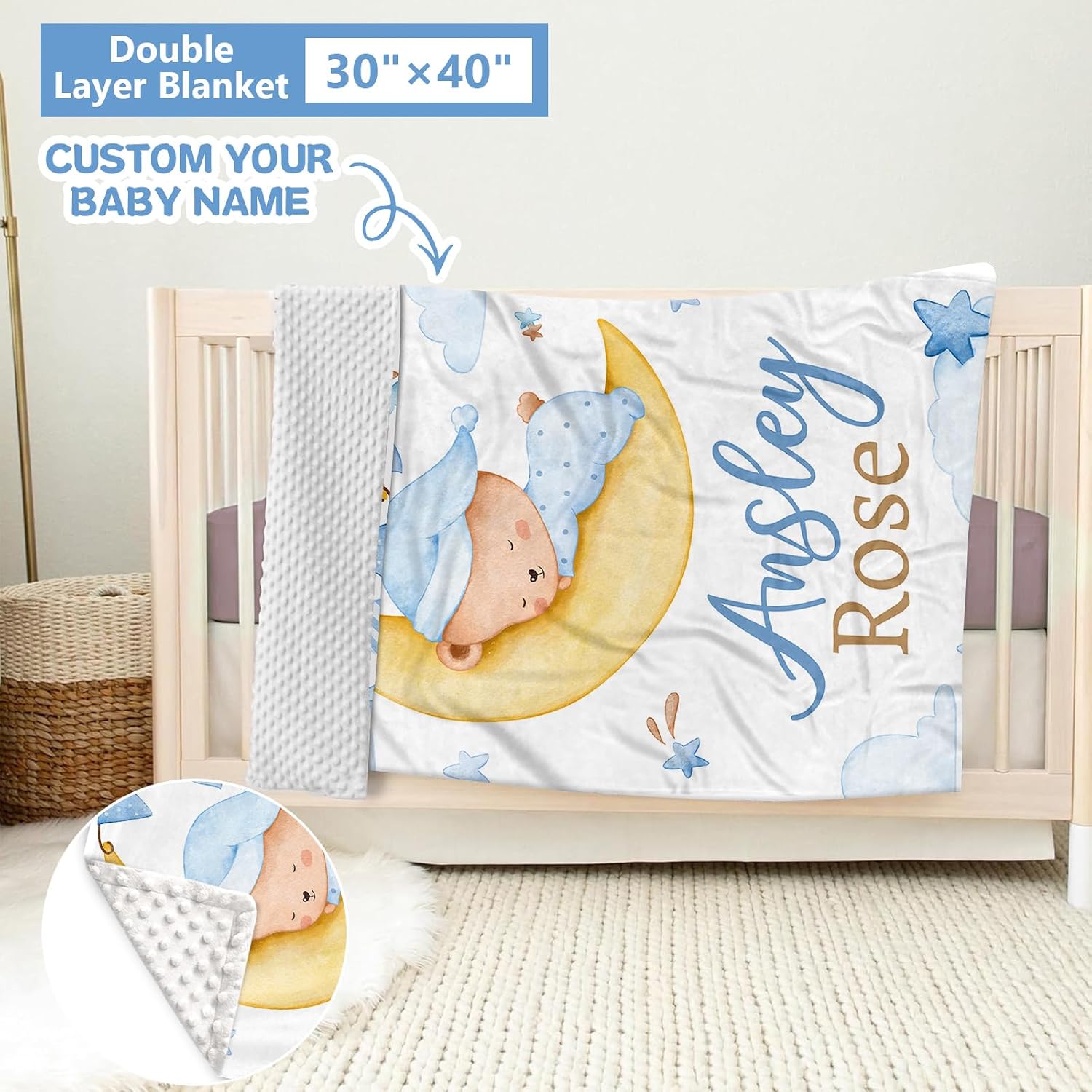 KAINSY Custom Crib Bedding Set 5 Piece for Girls Boys – Personalized Sleeping Bear Theme, Newborn Sleep Set, Nursery Decor, Toddler Room Essentials, Infant Sleep, Baby Room Accessories, Baby Gift