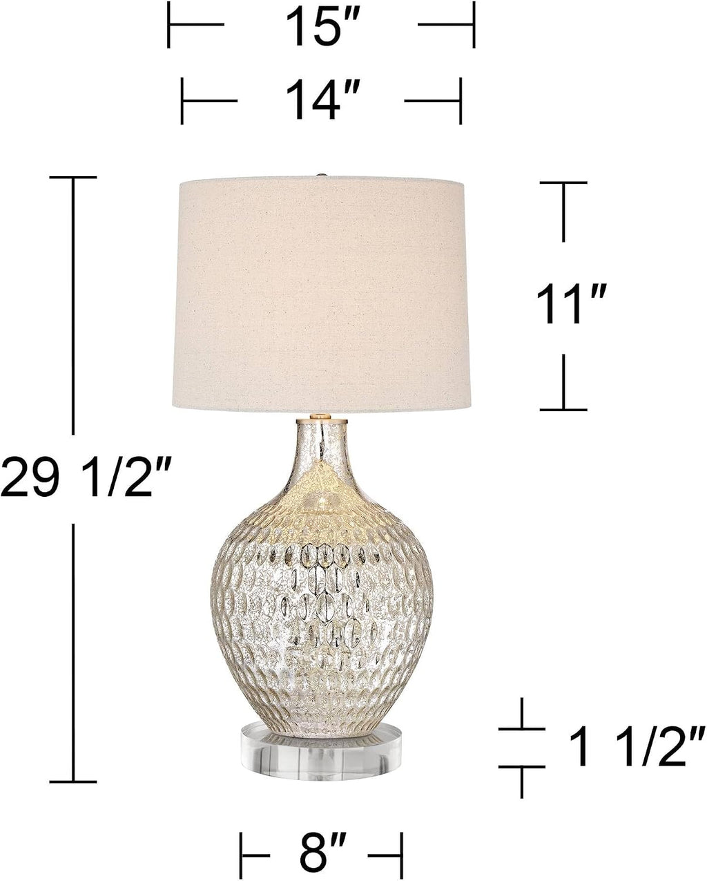 360 Lighting Waylon Modern Table Lamp with Clear Round Riser 29 1/2' Tall Mercury Glass Dimpled Textured Off White Drum Shade for Bedroom Living Room House Bedside Nightstand Office Family