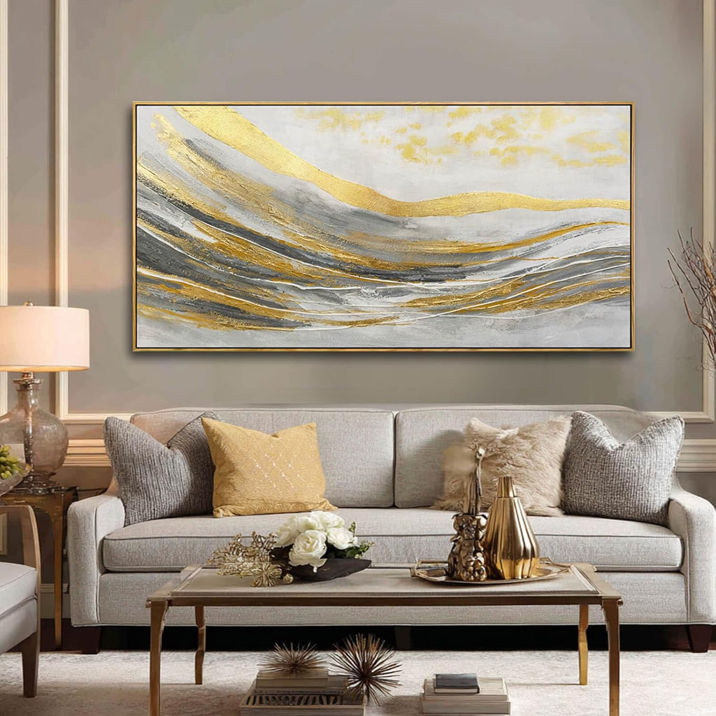 Artexist Abstract Wall Decor Modern Canvas Poster Gold Foil Wood Wall Art 24'x48' Pictures for Bedroom Wall Posters for Dining Room Area