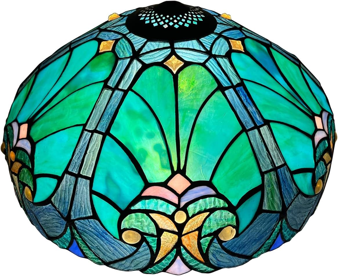 Tiffany Table Lamp Shade 16' Wide Victorian Style Stained Glass Lampshade for Table Lamp Floor Lamp