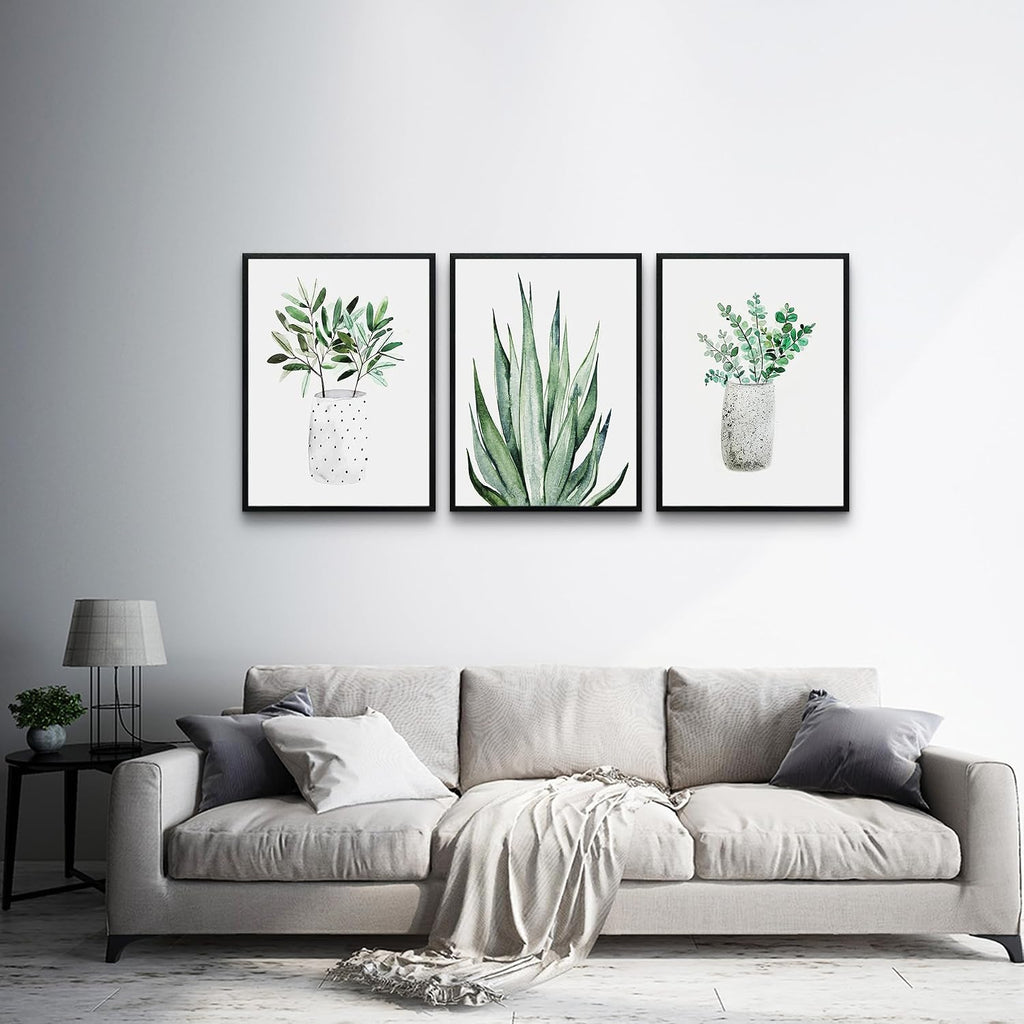 AHUASJART Black Framed Wall Decoration Living Room Wall Art Painting For Dining Room Large Wall Decor For Bedroom Kitchen Decor Art Green Leaf Pictures Artwork For Home Walls 3 Piece Art Prints
