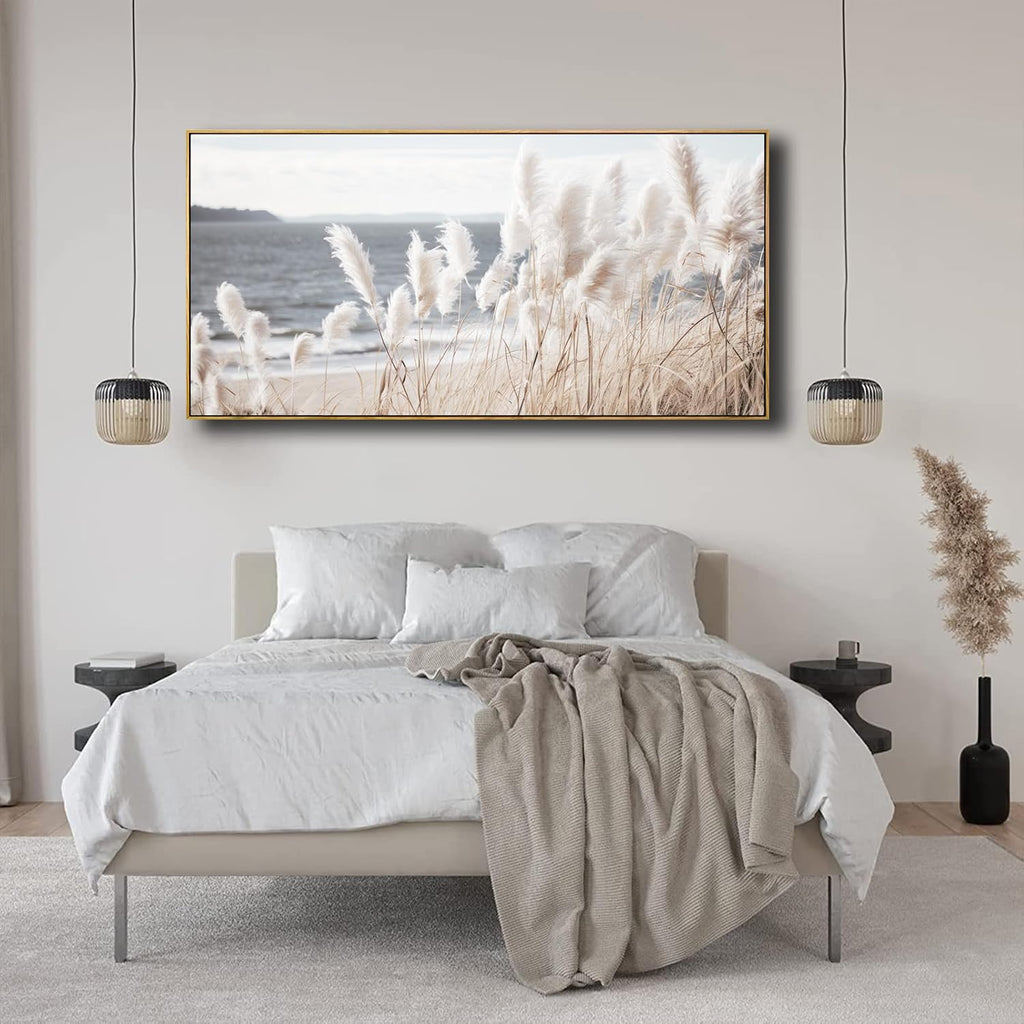 Framed Wall Art Artwork Decor Nature Canvas Painting ReedSeascape Wall Decor for Bedroom Living Room Decoration Home Kitchen Office 24' x 48'