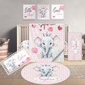 Terwex Personalized 5-Piece Baby Crib Bedding Set - Custom Name Nursery Set for Girls Boys, Soft Toddler Crib Set for Infant, Customized Gift, Pink Cute Elephant