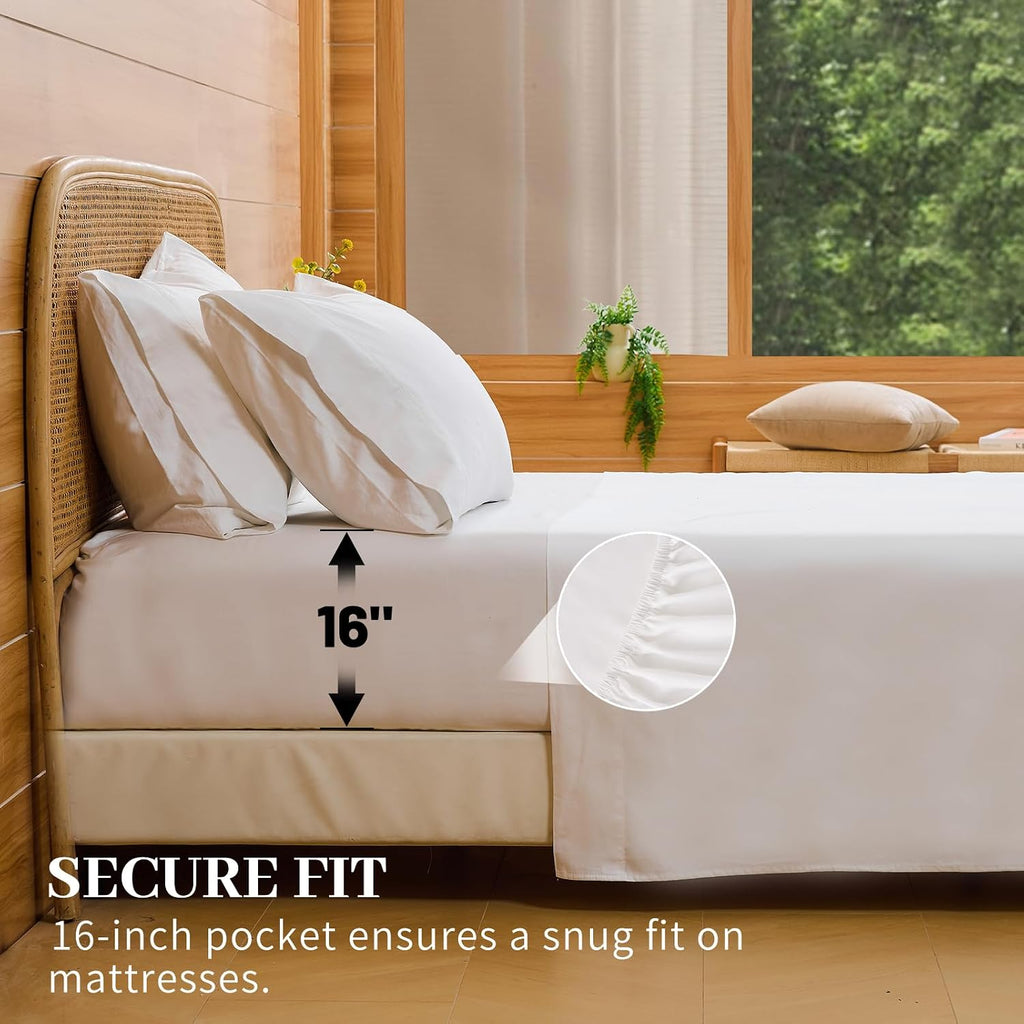 Bedlifes Egyptian Cotton Sheets 1000 Thread Count California King Size, 4-Piece 16' Deep Pocket - Cooling & Breathable Ultra Soft Bedding for Hotel Comfort (White)