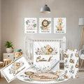 Personalized Baby Bedding Set, 5 Pcs Custom Baby Crib Sets with Name, Animal Safari Toddler Bedding Set for Baby Girls Boys, Double Layer Nursery Bedding Set, Customized Gifts for Infants Kids