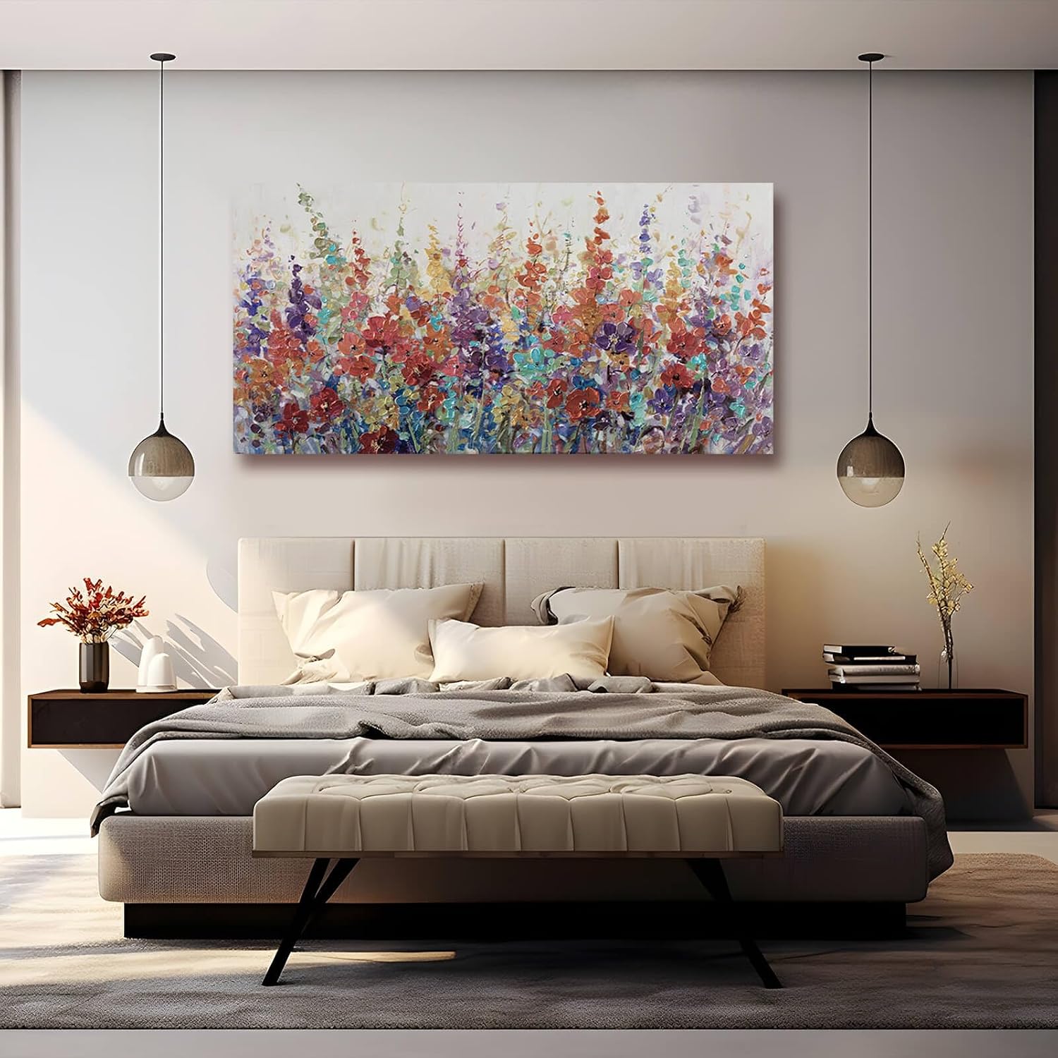 XIANSHOU Pink and Gold Wall Art Flowers Picture Textured Wall Art for Bedroom Living Room Office Girls Room Wall Decoration 29'x 58'