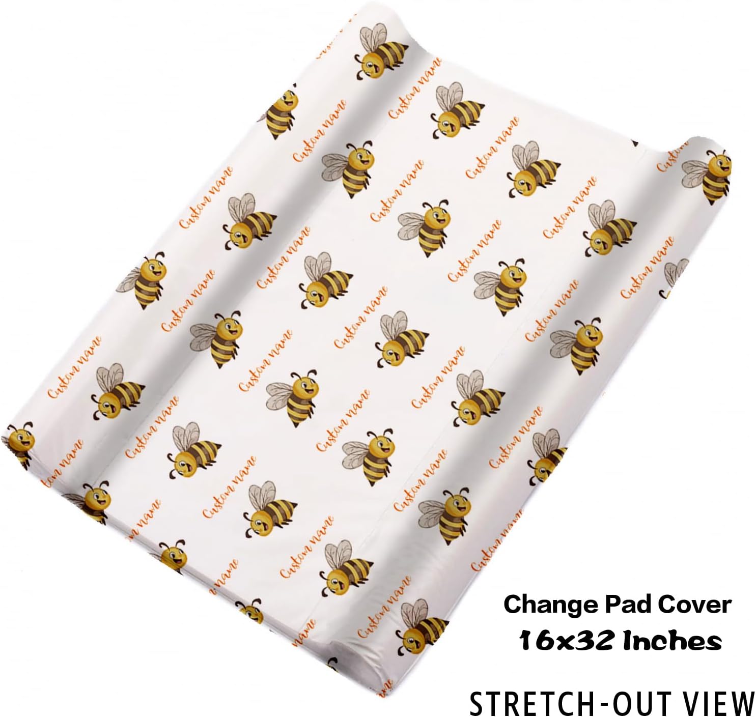 Personalized Crib Bedding Set for Baby Boys Girls, Honeypot Pattern Custom Name Baby Crib Sets 5-Pcs, Double Layer Baby Blanket Fitted Sheet Changing Pad Cover Rug Wall Art Set