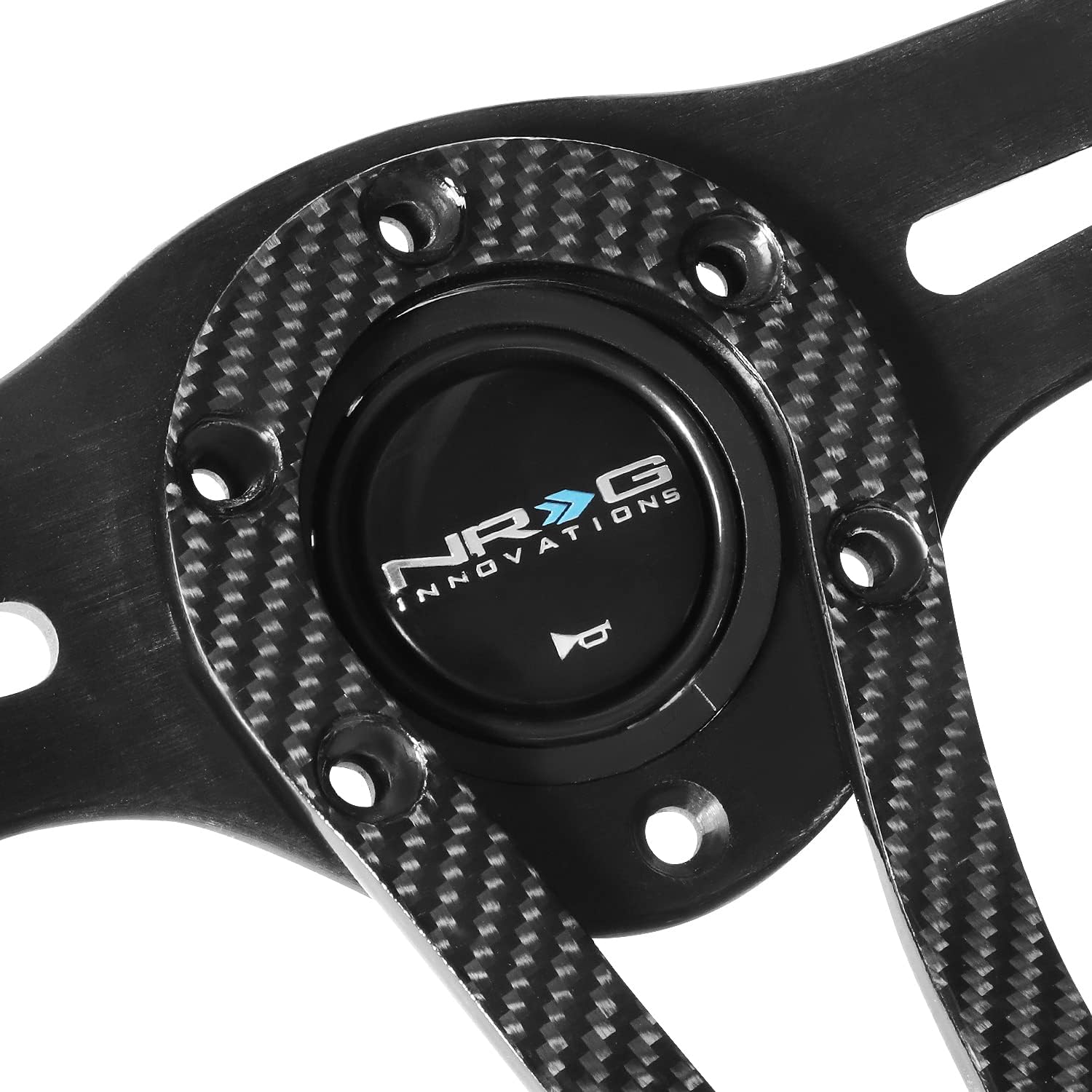 NRG Innovations NRG-RST-002RCF Reinforced Steering Wheel 320mm Sport Lightweight Steering Wheel with Carbon Center Spoke, Black Leather and Rivets