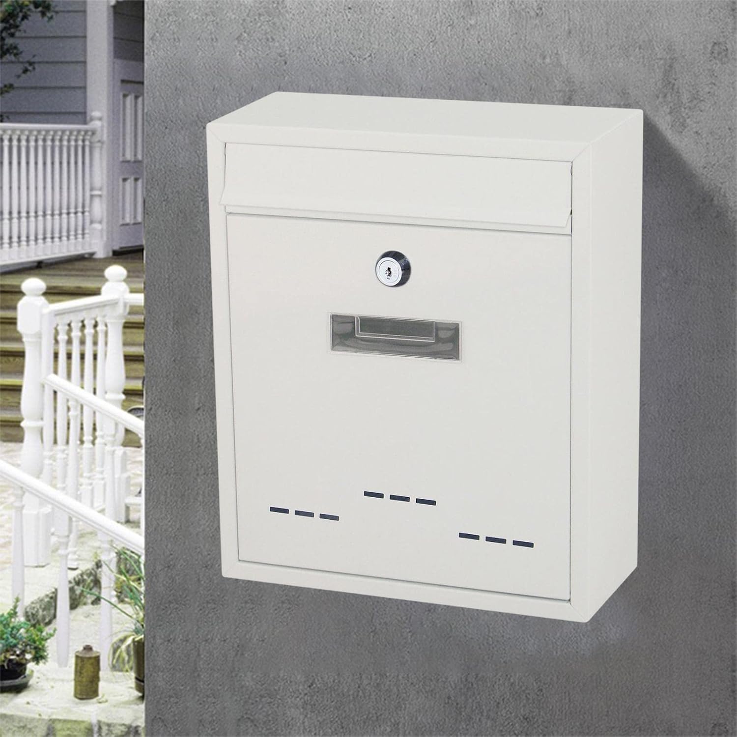 Post Box, Wall Mounted Letterbox, Letter Boxletterbox Wall Mount Mailbox Large Lockable Outdoor Metal Mail Box Post Letter Letter Box For Door Home Decorative Office Safe Mailbox mailbox ( Color : Whi