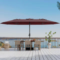 Garvee 15FT Rectangular Outdoor Umbrella Patio Umbrella with Base Included Large Market Umbrellas with Crank Handle UV Protection Table Umbrellas for Outdoor, Backyard, Deck, Poolside, Burgundy