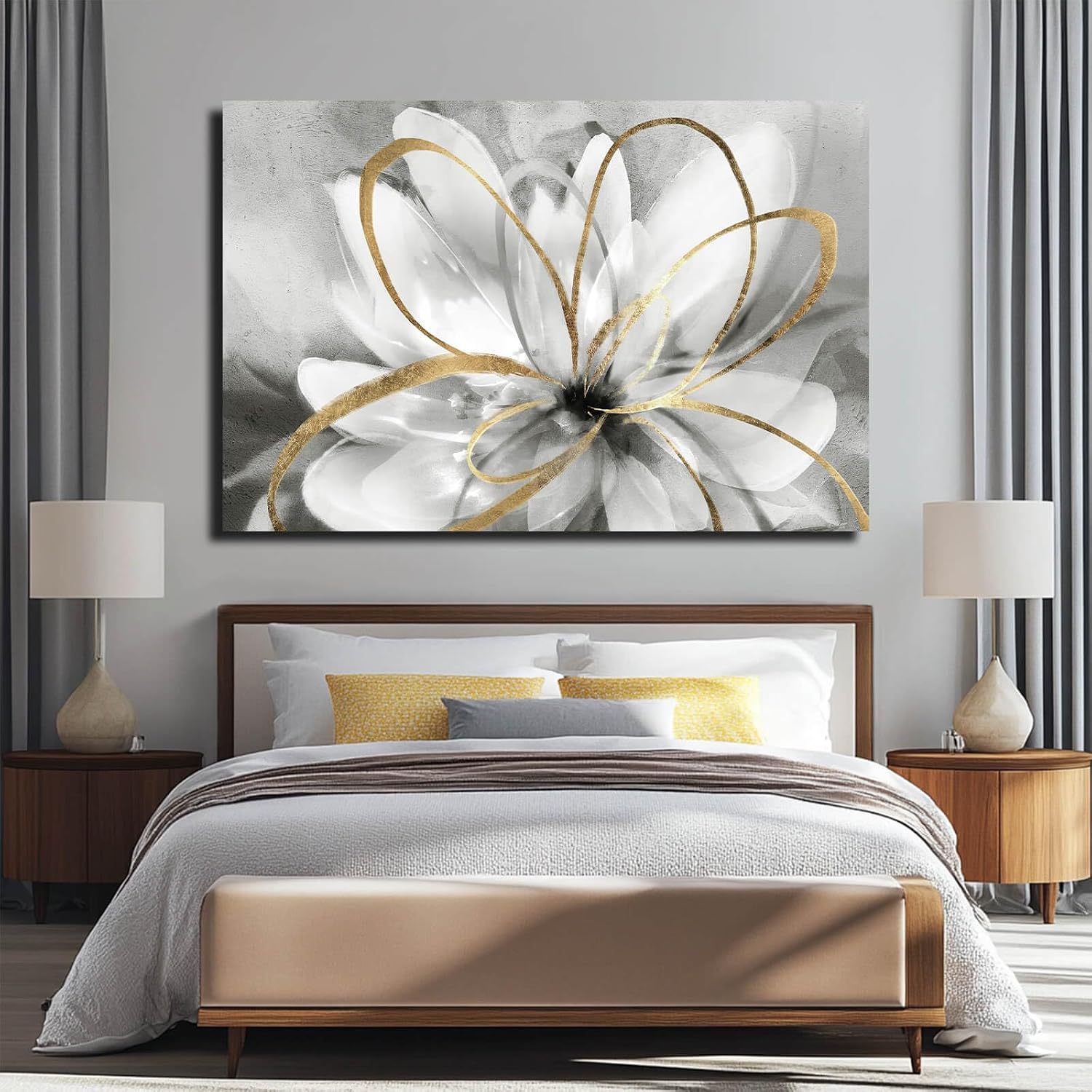 SOUGUAN Botanical Art Posters Gold Flower Wall Decoration Contemporary Wall Art for Living Room Large Size 32'x48' Photo for Dining Room Wall