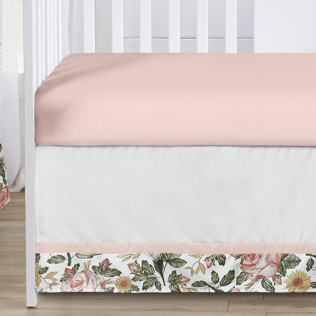 Sweet Jojo Designs Blush Pink Yellow Vintage Floral Boho Girl Baby Crib Bedding Set Infant Nursery BreathableBaby Breathable Mesh Crib Liner Blanket Sheet Skirt 6 PC Bohemian Shabby Chic Rose Flower