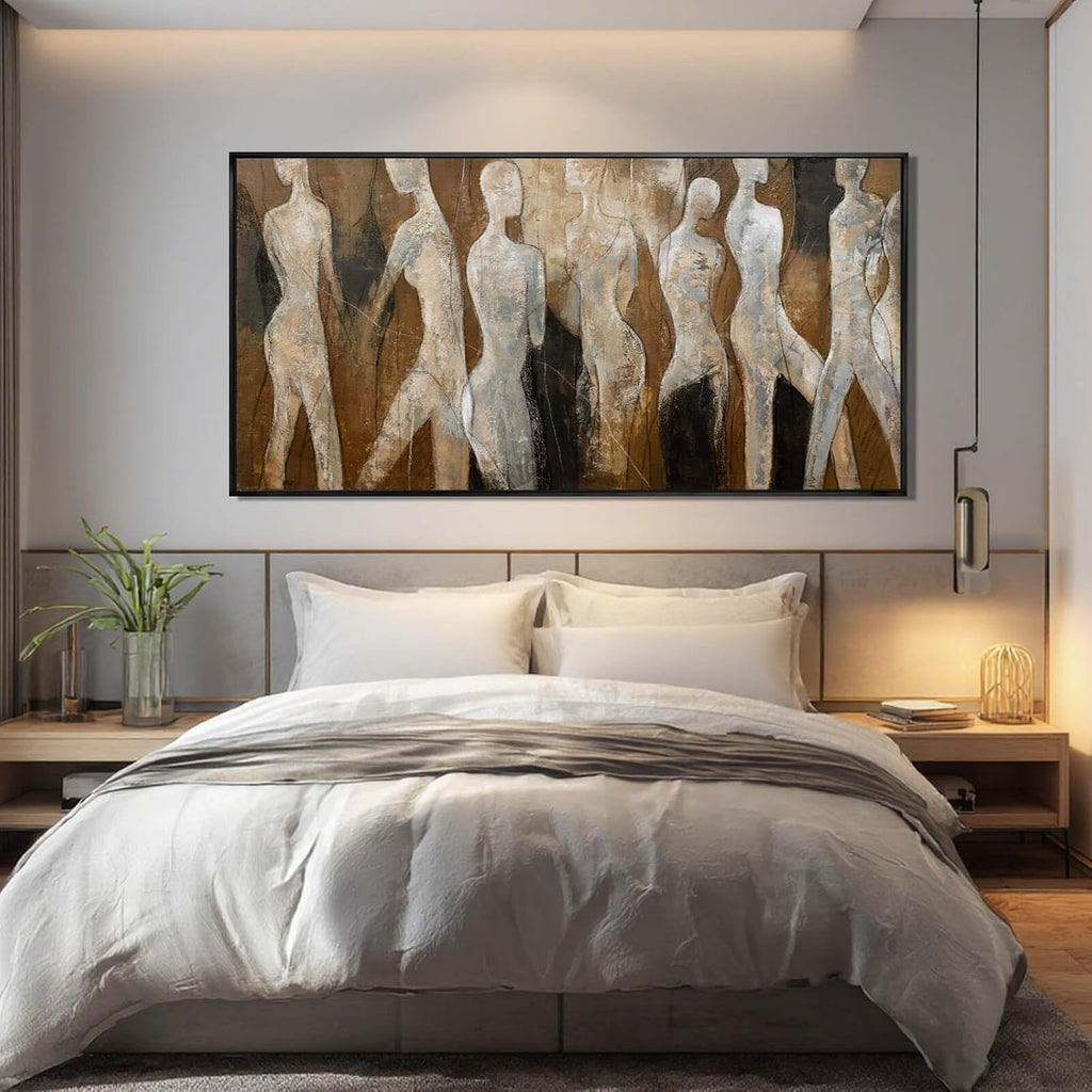 CHUDANHAO White and Brown Wall Art Graffiti Home Wall Decor Abstract Wall Pictures 24'x48' Decorations for Bedroom Dining Room Posters