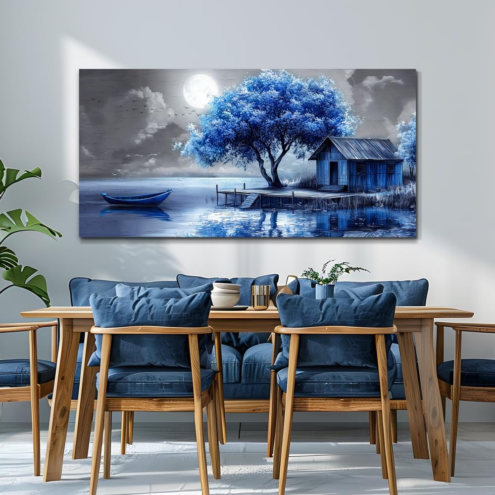 QIYILEXWART Canvas Wall Art For Living Room Large Wall Decor For Office Bedroom Decorations Blue Tree Landscape Pictures Abstract Painting Artwork Room Wall Mural Aesthetic Home Decor 30x60 In