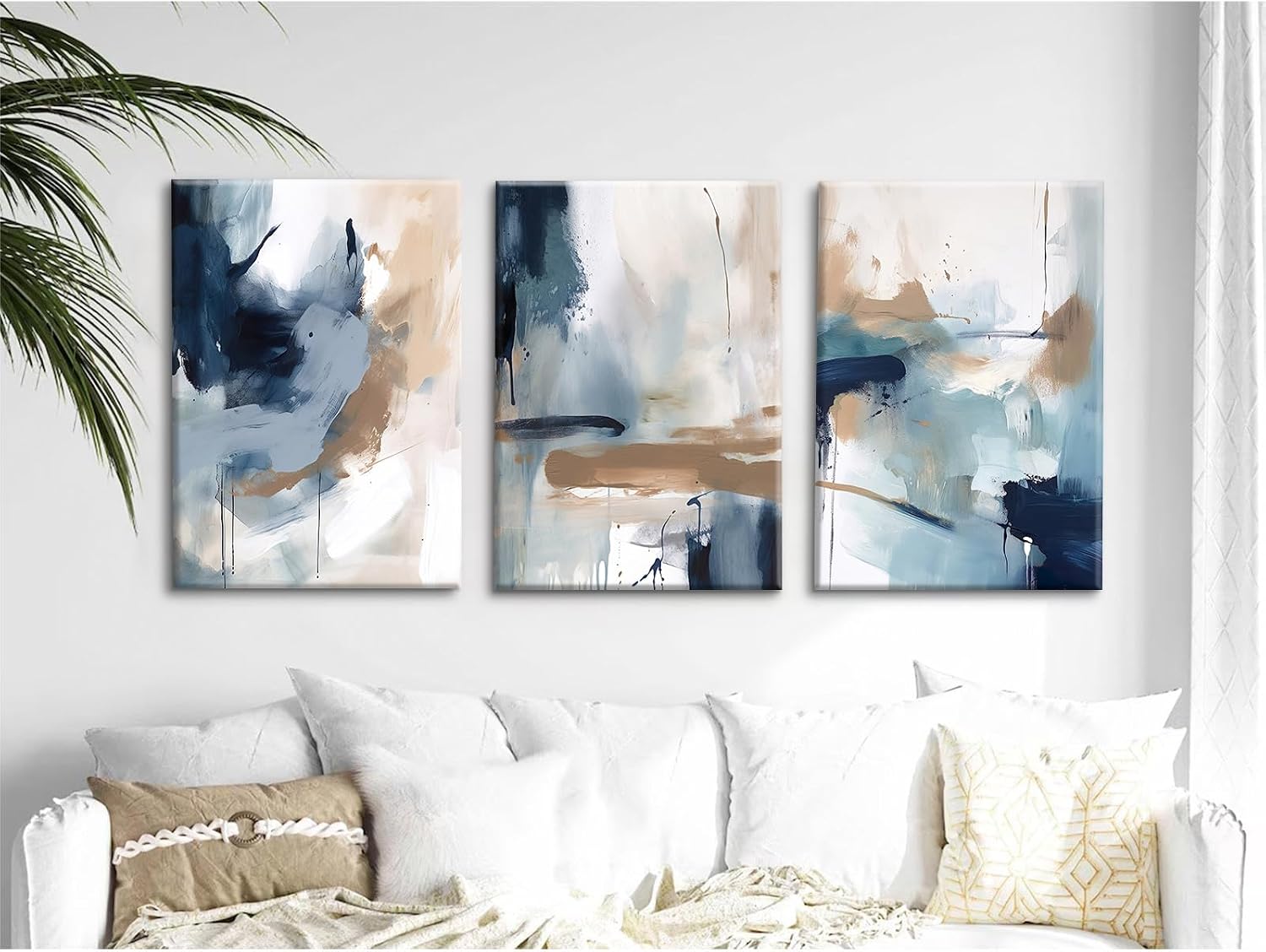 Navy Blue Pictures Wall Art Abstract Modern Painting Canvas Brown Watercolor Wall Art Decor Abstract Blue Poster Minimalist Graffiti Prints Artwork for Living Room 24x36 Inch Set of 3