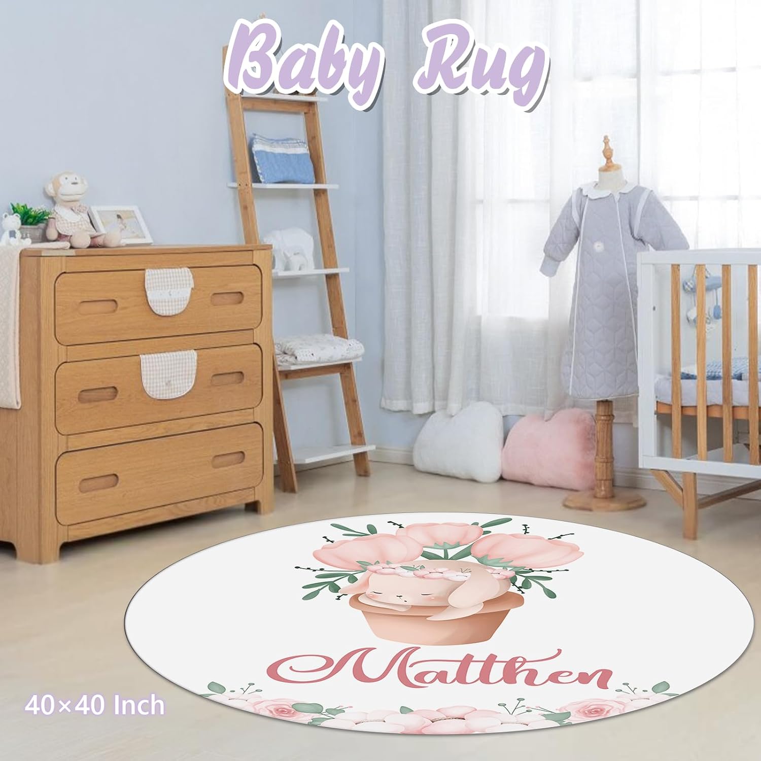Custom Baby Crib Bedding Set, 5 PCS Personalized Name Baby Crib Sets for Girls Boys, Cute Rabbit Theme Nursery Bedding Sets for Infant Toddler, Double Layer Flannel Bed Set Customized Gifts