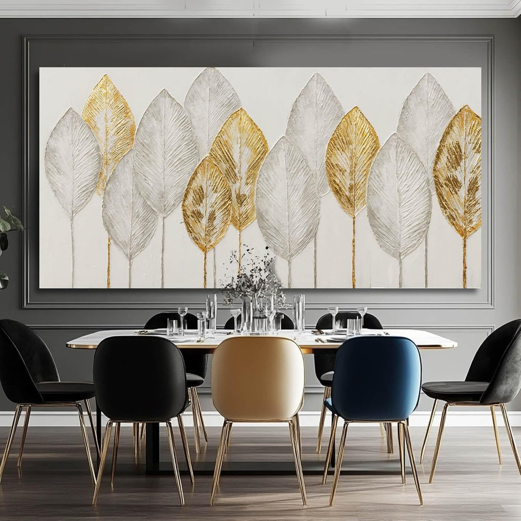 Kureful Minimalist Wall Pictures Leaves Wall Painting Modern Wall Art 29'x58' Artwork for Living Room Canvas Art Posters for Kitchen