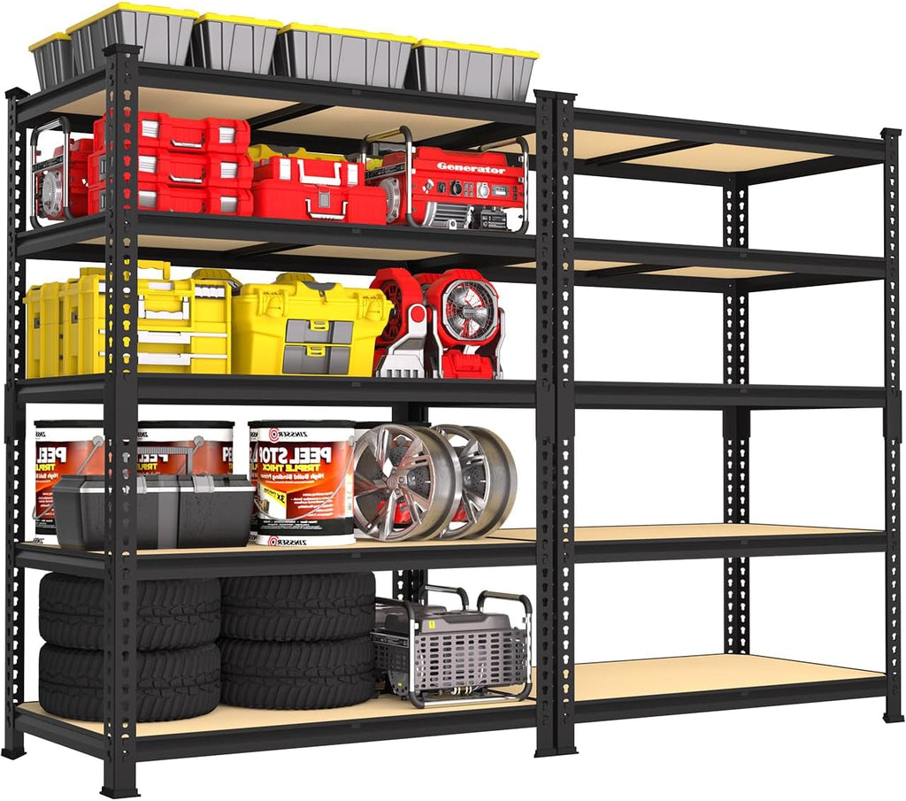 PrimeZone 36' x 16' x 72' Heavy Duty Storage Shelves - 5 Tier Adjustable Garage Storage Shelving, Metal Storage Utility Rack Shelf Unit for Warehouse Pantry Closet Kitchen, Black, 2 Pack