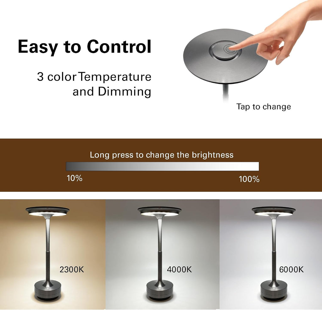 2026 Upgraded 6000mAH for longer battery life. LED Cordless Table Lamps Rechargeable, Portable ,Stepless Dimming Table Light with Memory Function, for Outdoor/Dinner/Patio/Restaurant, Gold (4pcs)
