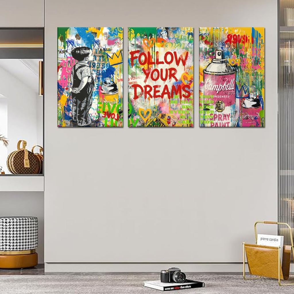 Novatique Banksy Canvas Wall Decor Street Graffiti Wall Art Colorful Cool Painting Graffiti Poster Canvas Print for Bedroom Bathroom,24' x 36' x 3pcs