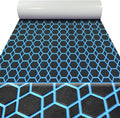 98.4'X43.31' Diamonds and Hexagons EVA Self-Adhesive Boat Flooring and Decorative Fish for Yacht Pool Boat Flooring Sheet Thick Non-Skid mat (Black and Light Blue, 102.3'X38.58')