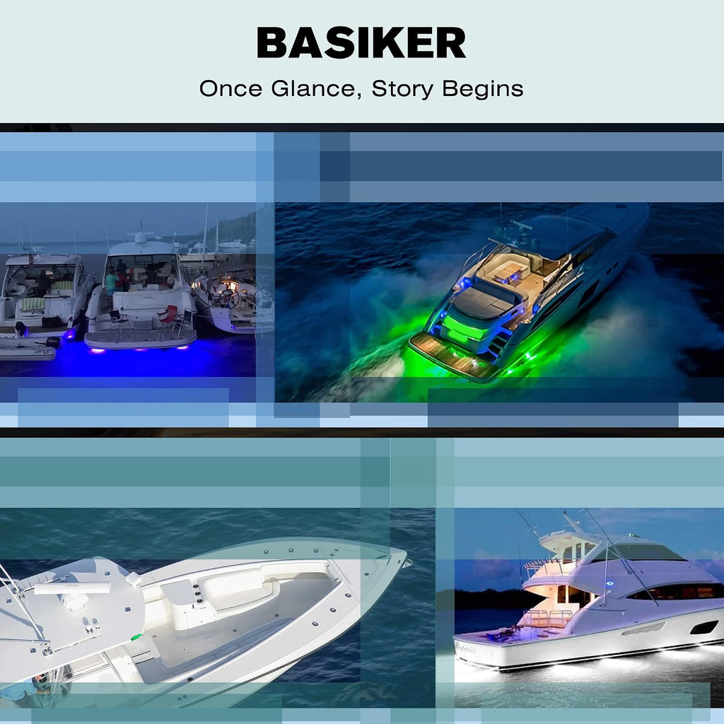 BASIKER BS4 Marine LED Underwater Boat Lights (2 x 3000LM 84LED 180° Blue) 10V-30V 316 Stainless Upgrade IP68 Waterproof, Surface Mount for Cruise Ship Yacht Boat Sailboat Pontoon Transom Deck Light