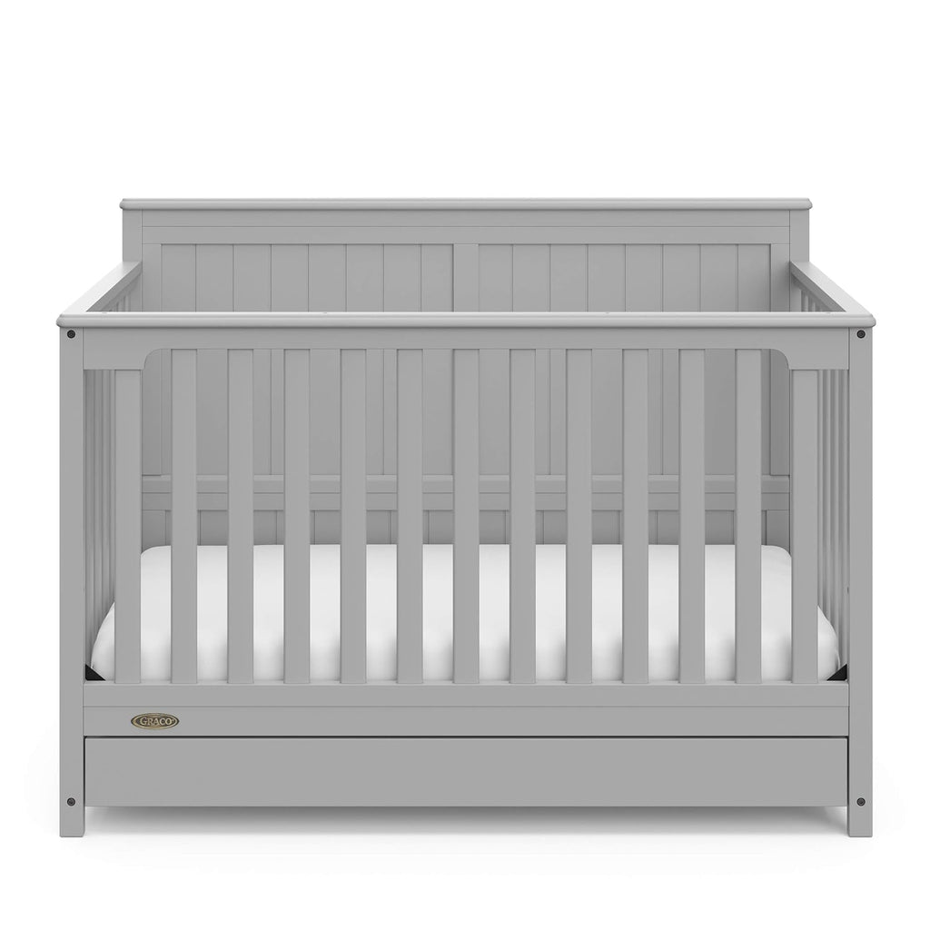 Graco Hadley 5-in-1 Convertible Crib with Drawer – GREENGUARD Gold Certified, Fits Standard Crib Mattress, Converts to Toddler Bed, Daybed and Full Bed, 4 Adjustable Mattress Heights (Pebble Gray)