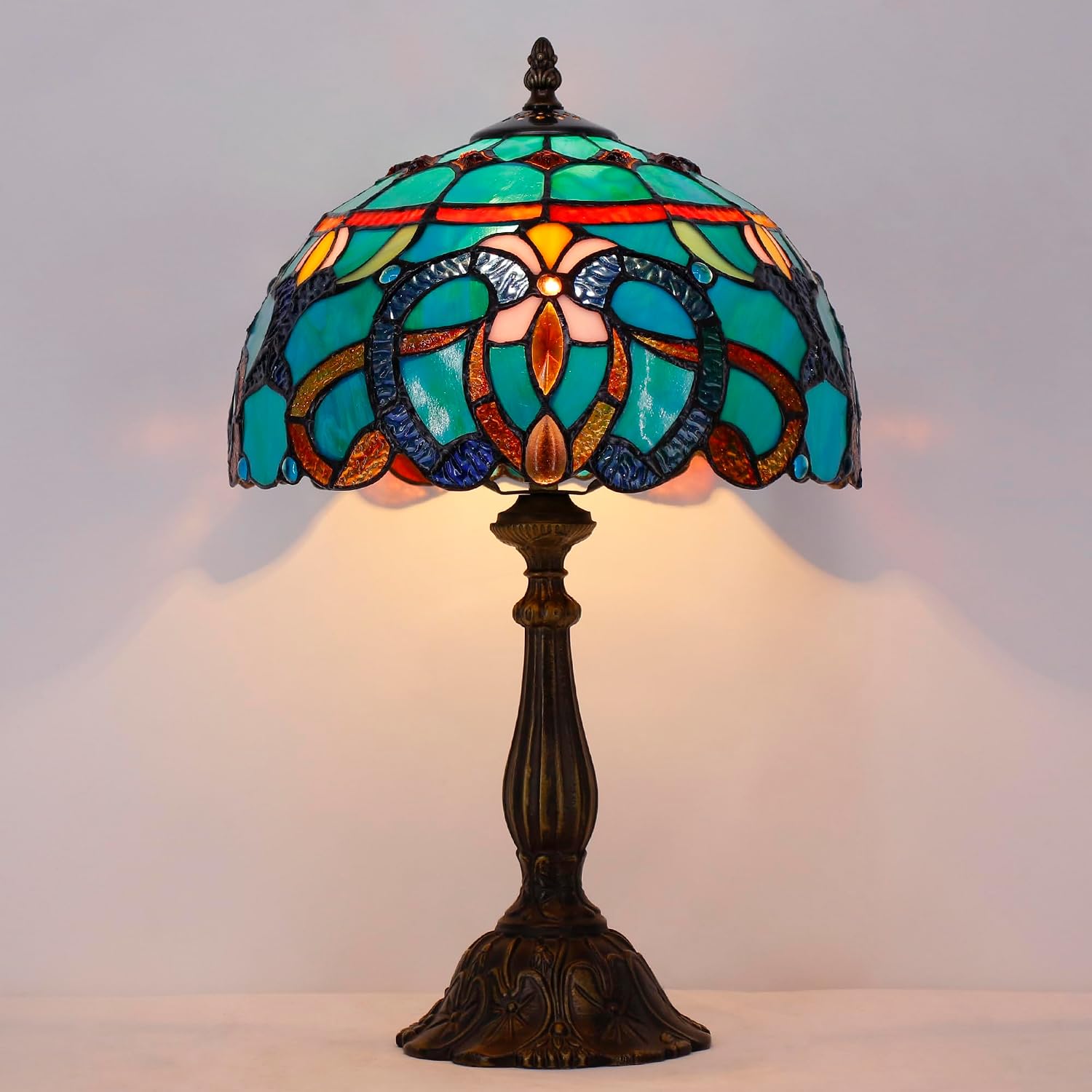 Tiffany Lamp Touch Control Table Lamp Blue Green Stained Glass Desk Lamp 12X12X19 Inches Baroque Style Reading Light