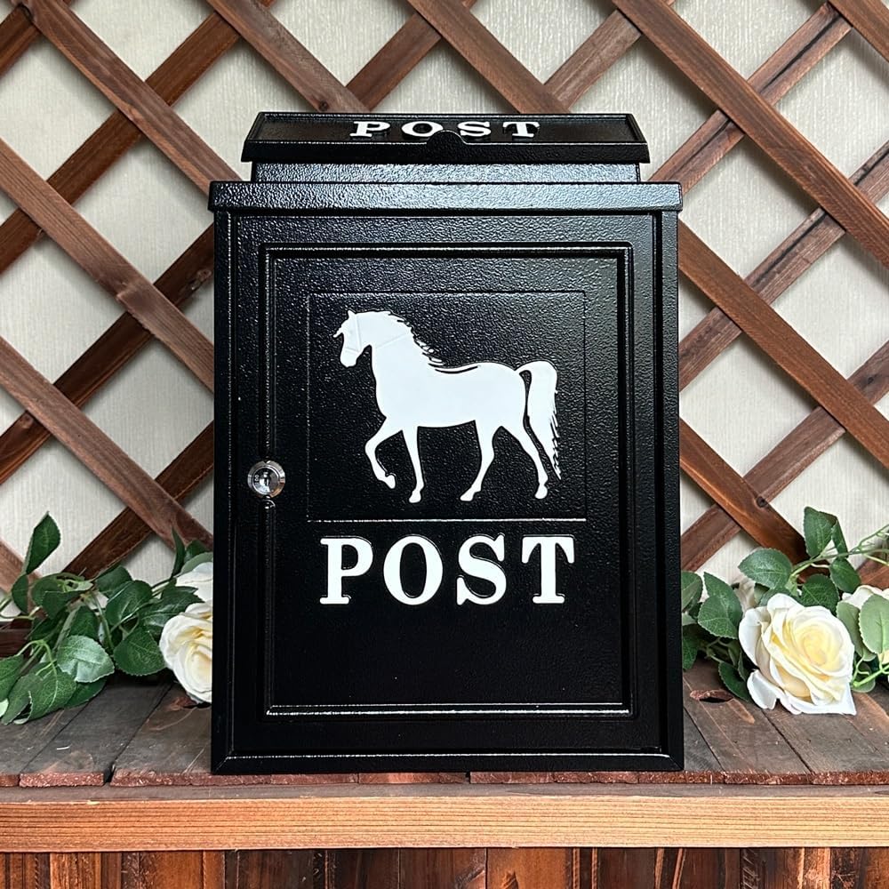 Rust-Proof Hanging Secured Postbox, Wall Mount Mailbox for Outside, Lockable Mailbox Security Lockbox Outdoor Retro Aluminum Post Box Secure(Gold)