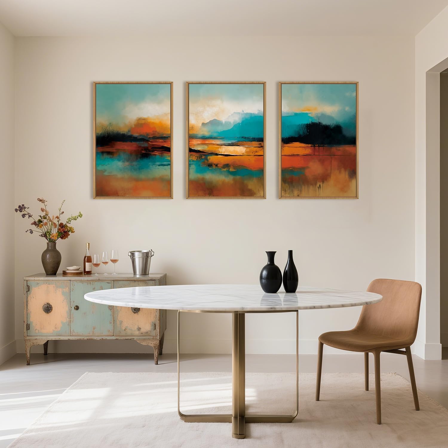 Large Abstract Burnt Orange Framed Canvas Wall Art,Neutral Blue and Black Wall Decor,Modern Brush Stroke Artwork,Minimalist Watercolor Art Print for Living Room,Bedroom,Office- 24'x36'x3