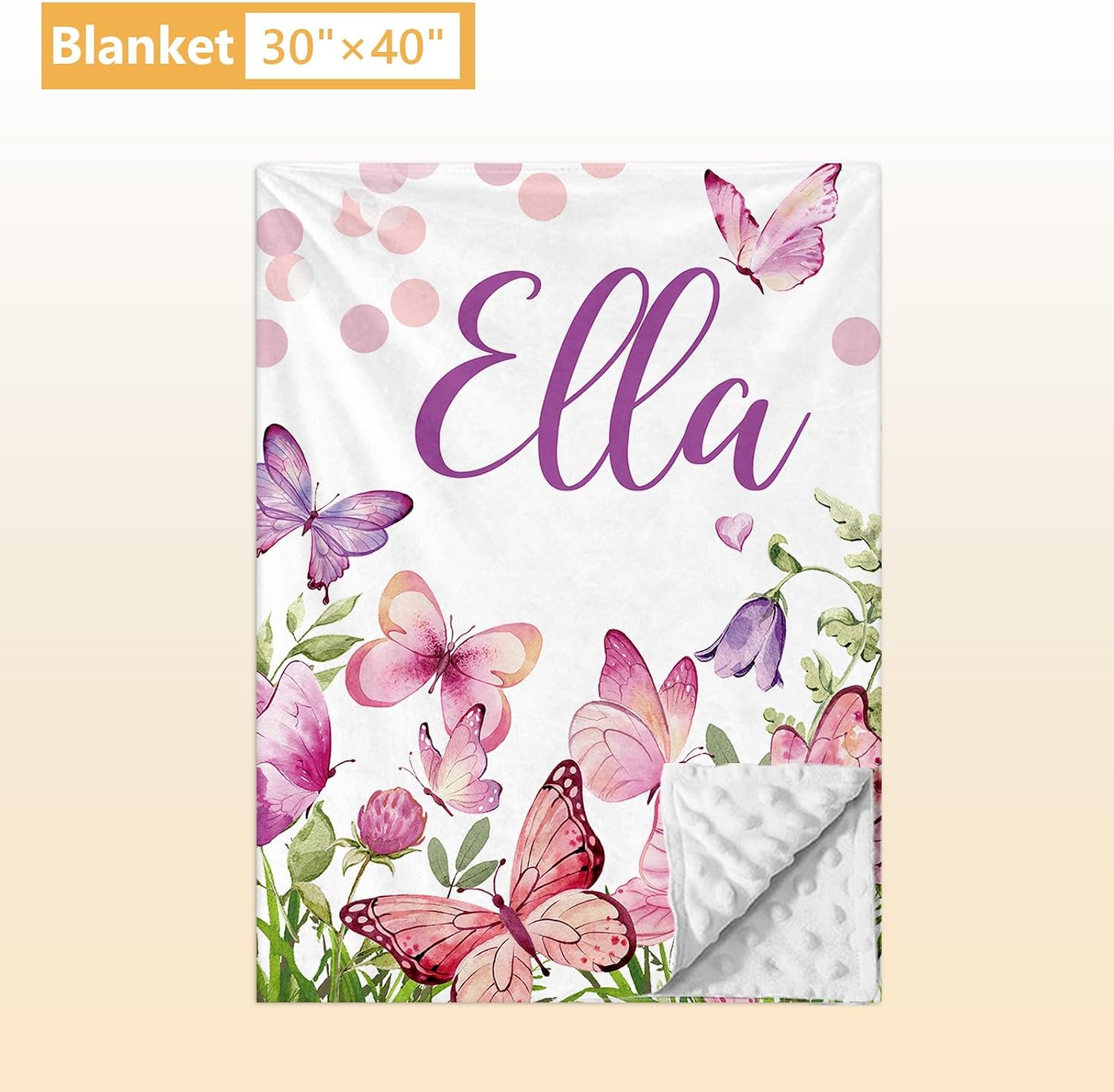 Terwex Personalized Baby Bedding Set, 5 Pcs Custom Infants Bedding Set with Infant Name, Double Layer Nursery Crib Set for Girls Boys, Customized Gifts for Toddler Baby Shower, Pink & Purple Butterfly