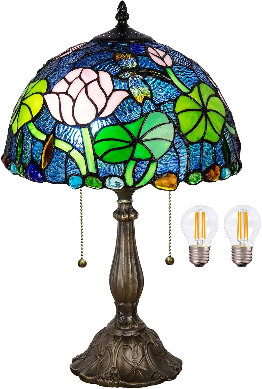 Tiffany Table Lamp, Flower Stained Glass Lamp,12 Inch Tiffany Style Lamp for Bedroom Living Room Home, Handcrafted Light, Included Bulb