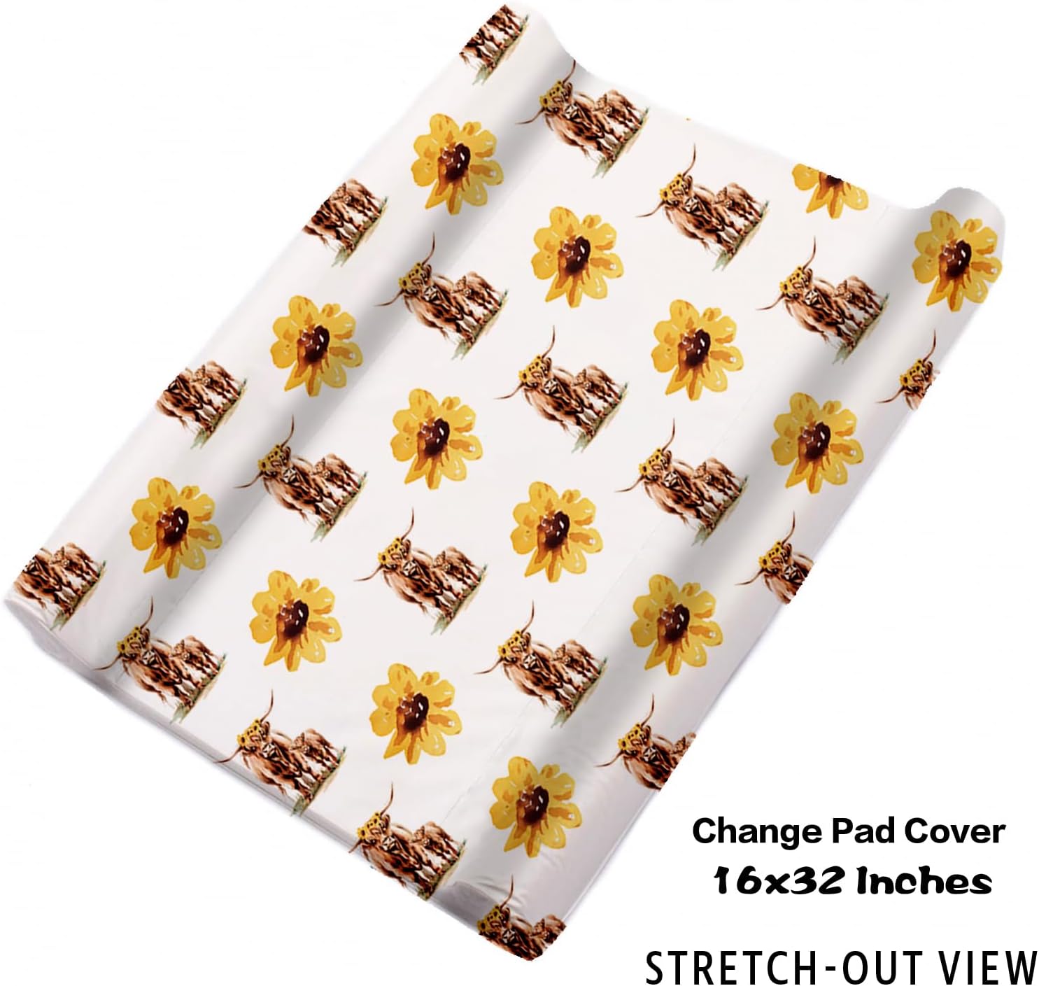 Personalized Nursery Crib Bedding Set: Custom Name Yellow Floral 5 Piece Baby Crib Sets with Highland Cattle Design - Toddler Double Layer Blanket Set, Comfortable Crib Bed Sheets for Baby Grils