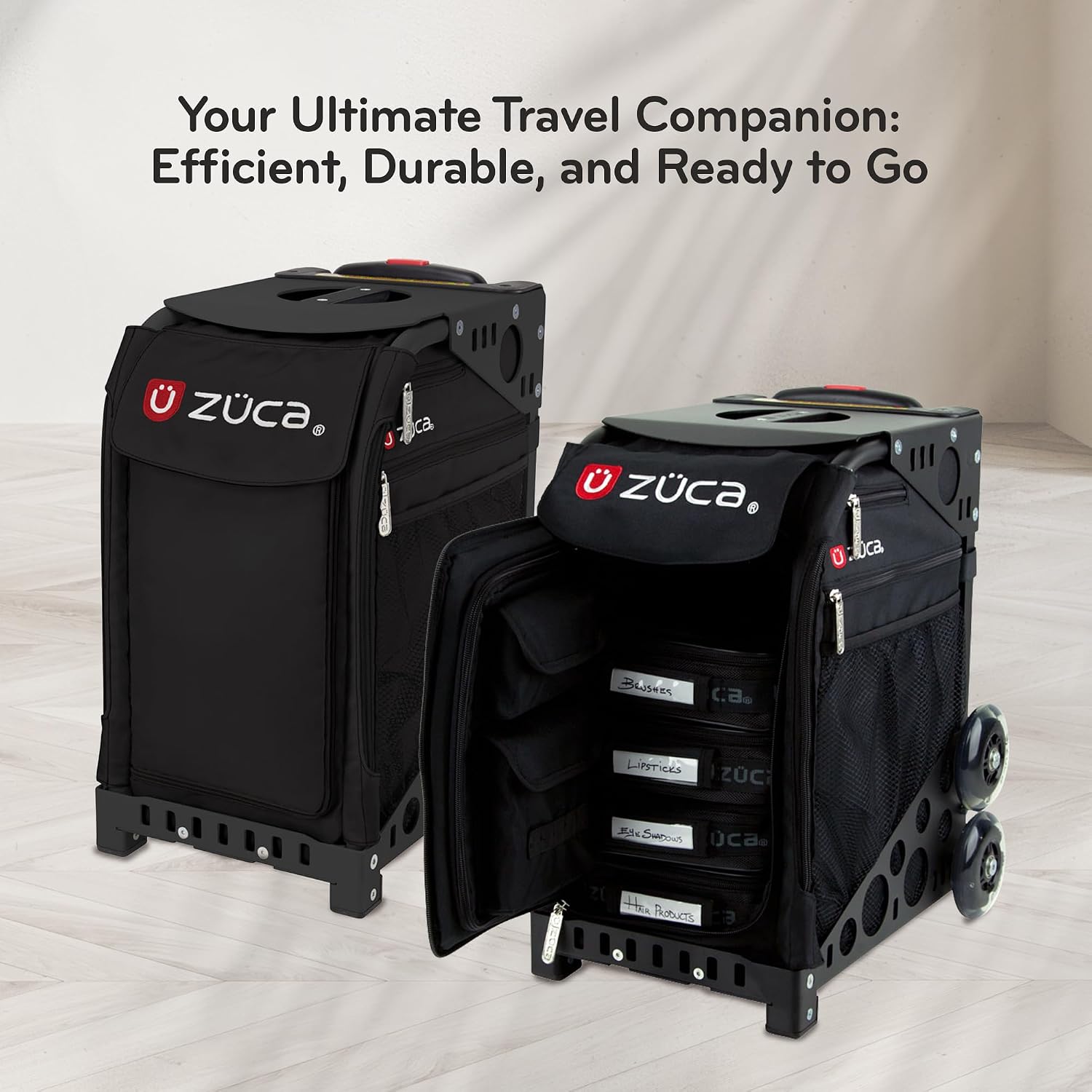 ZUCA Travel Cases for Artists & Professionals - Makeup Case with 4 Vinyl Utility Pouches, Travel Cover, 41' Telescoping Handle, Rolling Wheels & Sturdy Aluminum Frame for Makeup Artists and Creatives
