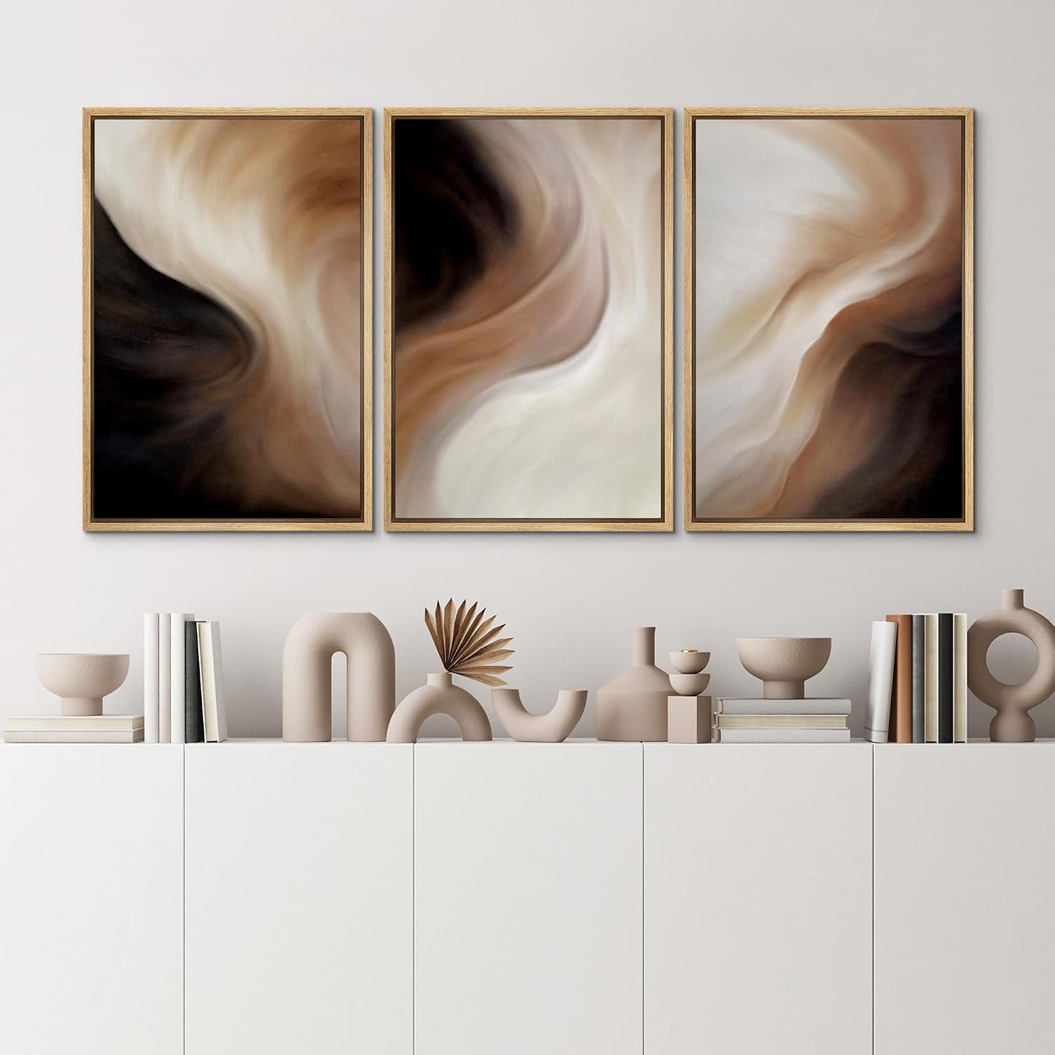 MUDECOR Framed Canvas Print Wall Art Abstract Neutral Brown and Beige Fluid Illustrations Realism Decorative for Living Room, Bedroom, Office - 24'x36'x3 Natural