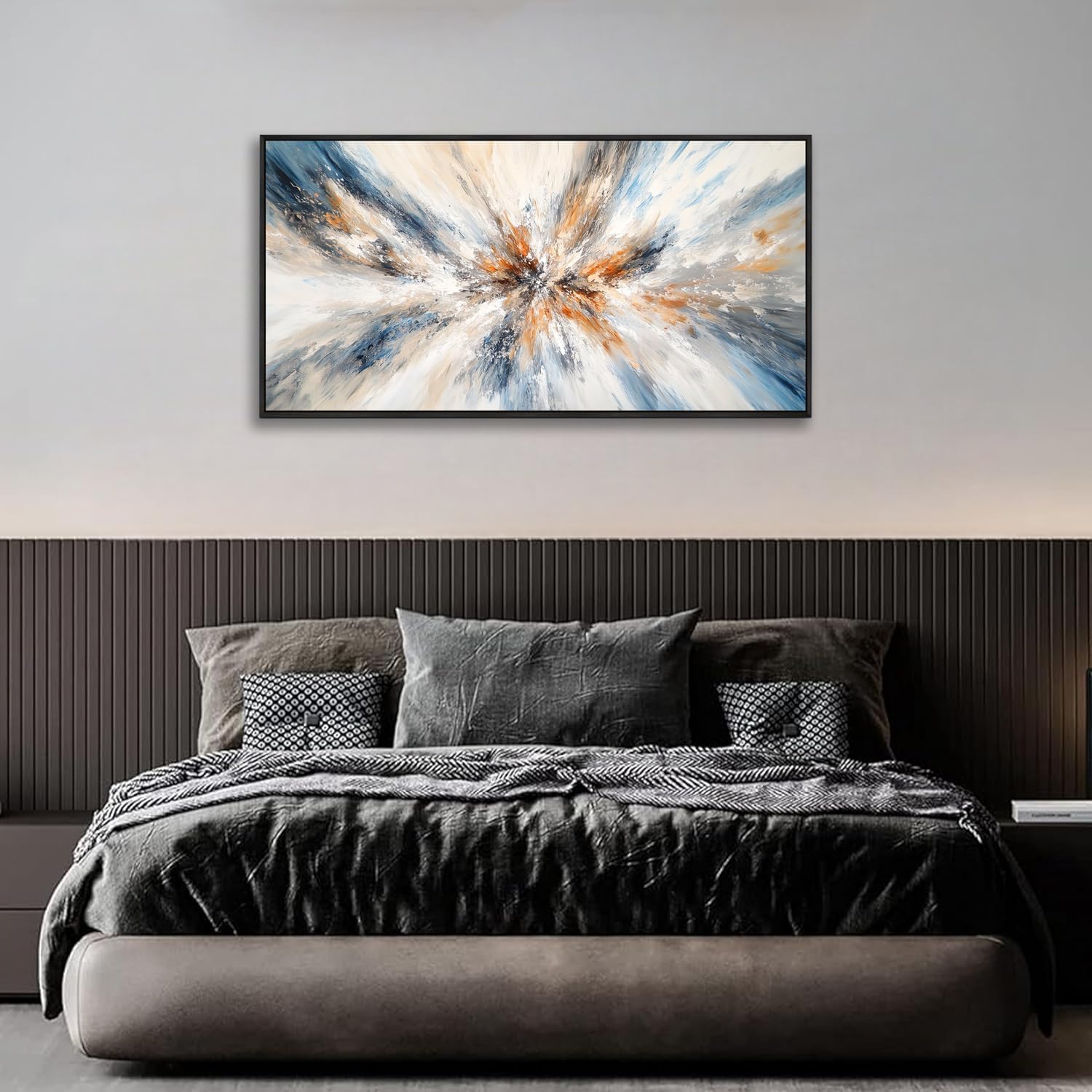 Abstract Painting Wall Art Large Framed Canvas Prints 30' x 58' Blue and Orange Abstract Modern Minimalist Living Room Decor for Bedroom Office Wall Décor