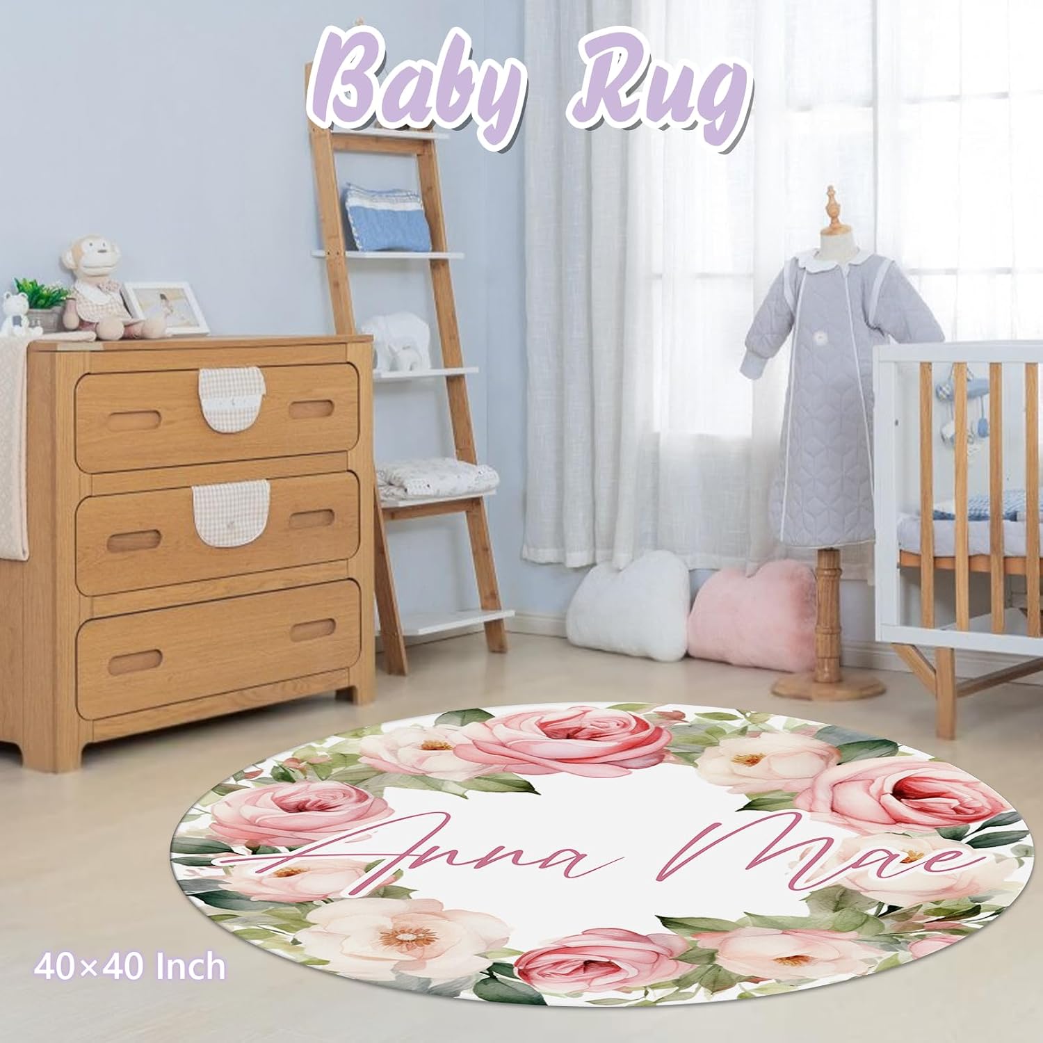 Custom Baby Crib Bedding Set, 5 PCS Personalized Name Baby Crib Sets for Girls Boys, Pink Flower Theme Nursery Bedding Sets for Infant Toddler, Double Layer Flannel Bed Set Customized Gifts