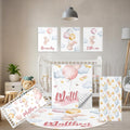 Terwex Personalized Baby Crib Bedding Set, 5 Pcs Custom Name Baby Crib Set with Double Layer Blanket, Soft Balloon Bunny Nursery Bedding Set for Girls Boys, Customized Gifts for Infants Toddlers
