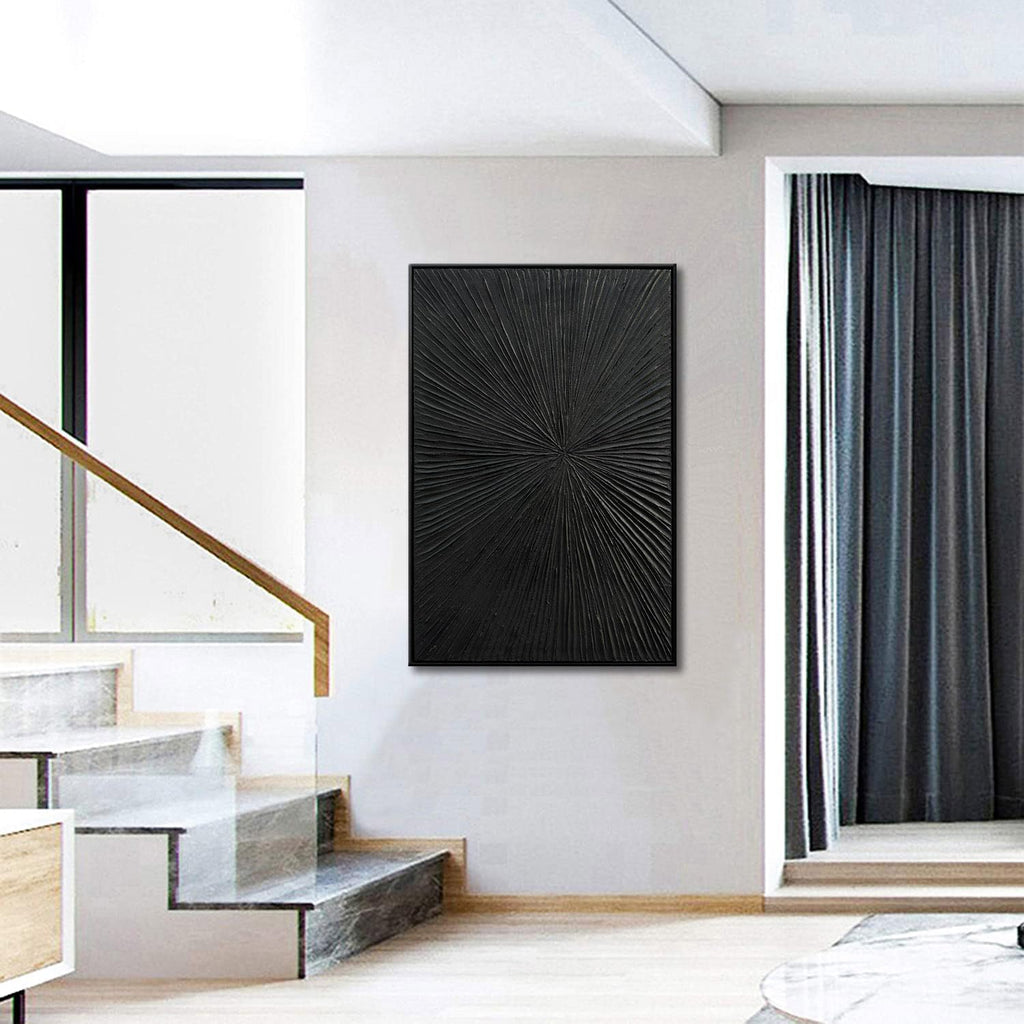 Framed Black Relief Wall Art, Modern Abstract Oil Paintings on Canvas, Quartz Sand Texture Wall Art for Living Room Bedroom Wall Decor