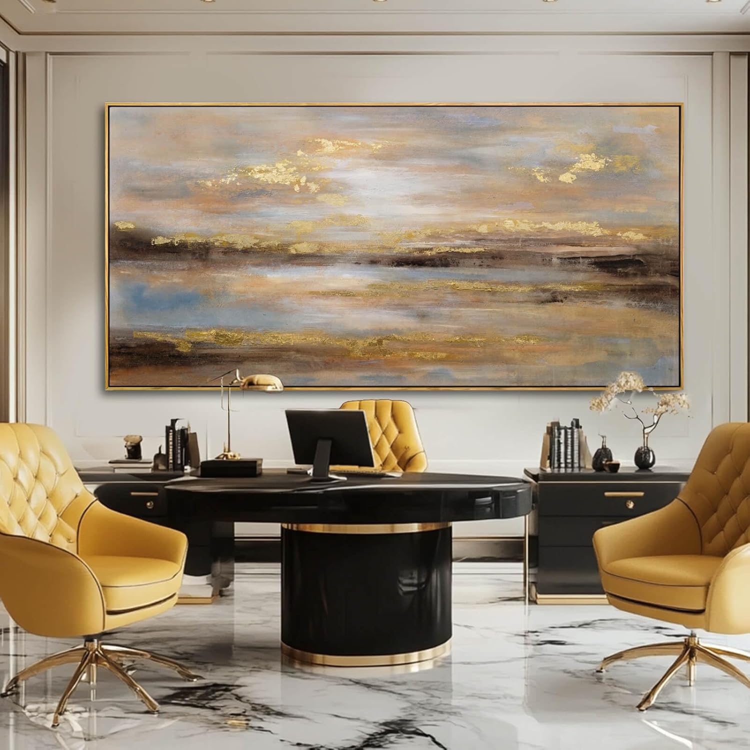 Large Framed Artwork for Living Room Abstract Bedroom Wall Art Gold Abstract Wall Decor Office Home Decor 29'x 58' Canvas Painting Wall Hanging