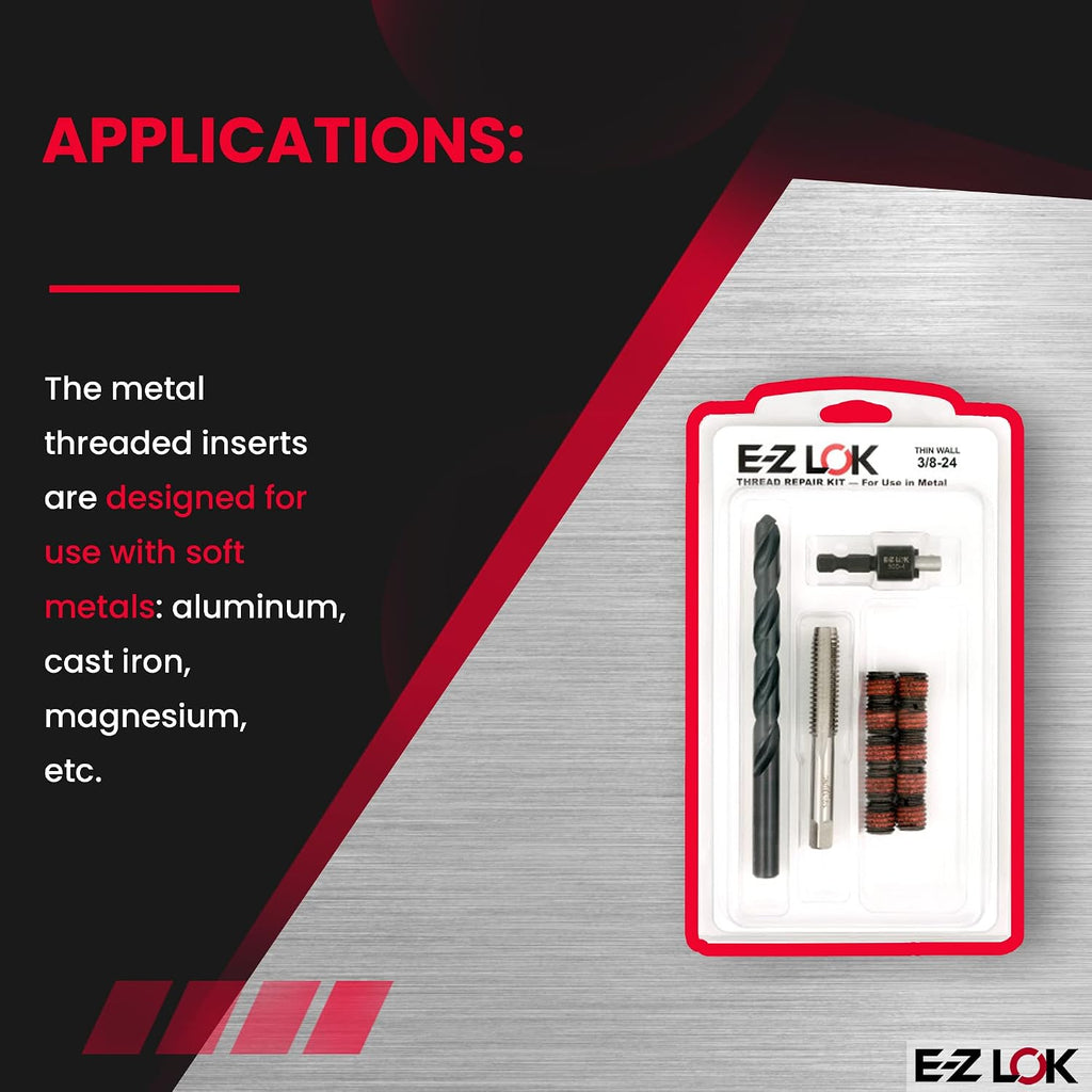 E-Z LOK EZ-310-6 Thread Repair Kit for Metal Carbon Steel Threaded Inserts 3/8-16 and Installation Tools
