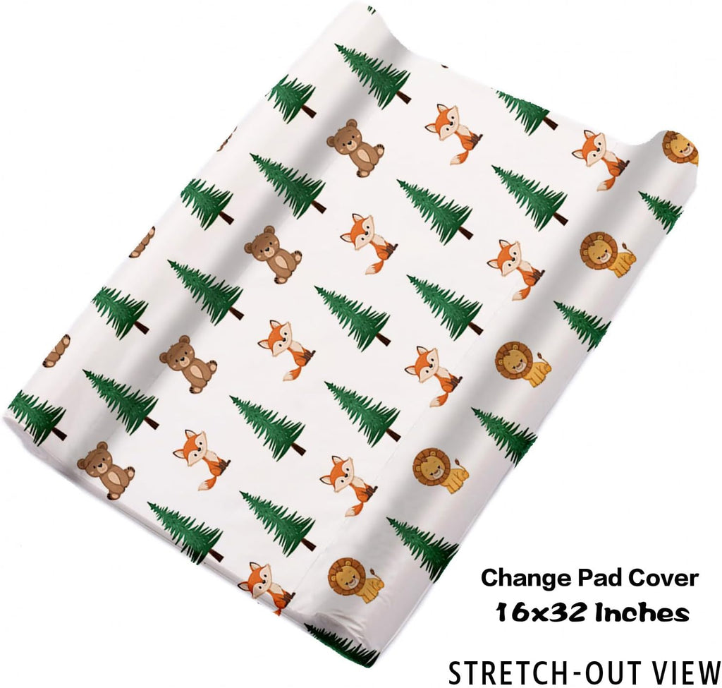TOOTANN Custom Baby Crib Bedding Set, 5 Pcs Personalized Name Baby Crib Sheets for Kid Toddler Infant, Forest Animals and Tree Stumps Nursery Bedding Set