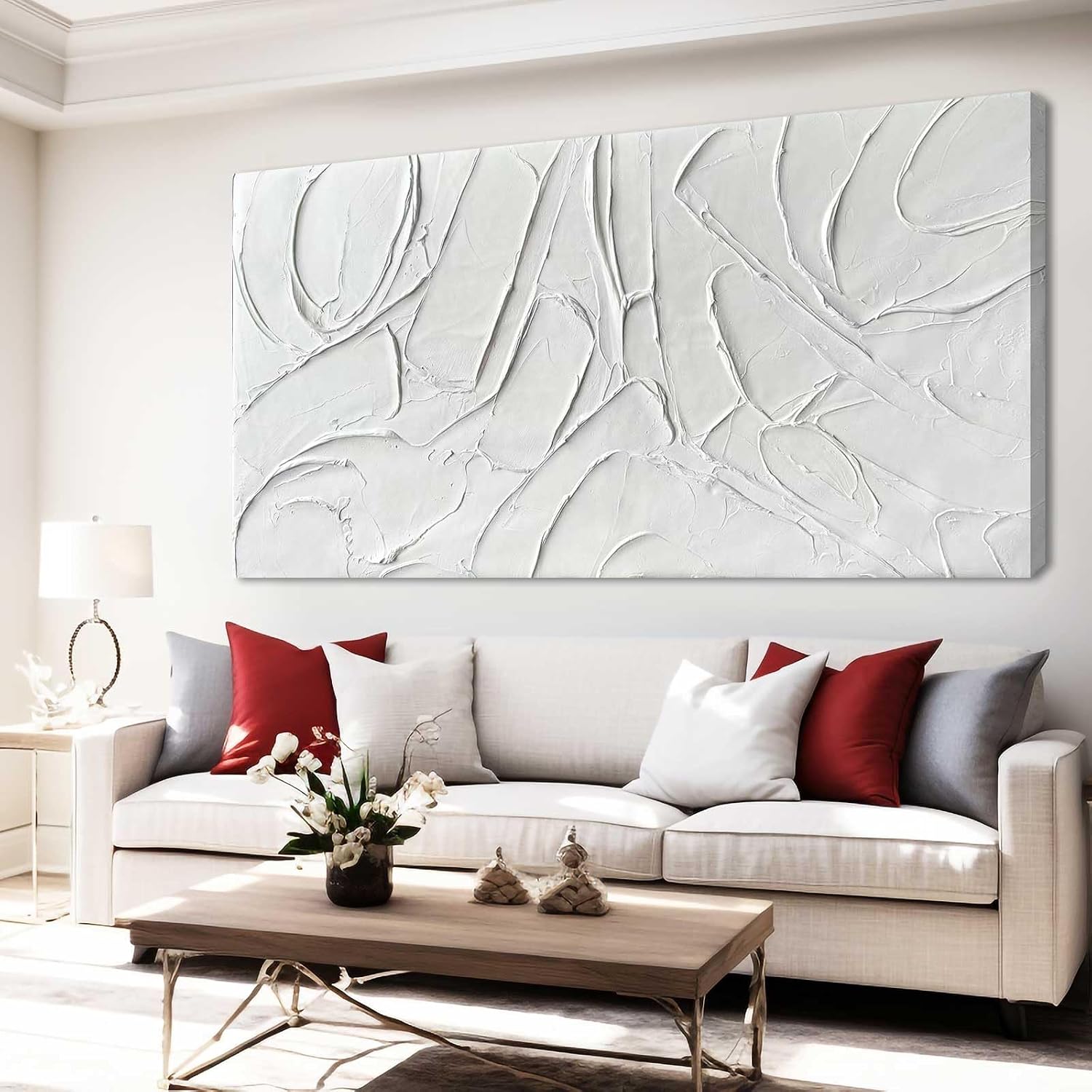 XIANSHOU Oil Painting Art Wall Decor Pictures for Living Room Big Wall Artwork White Painting 29'x 58' Modern Abstract Wall Decor Bedroom Office Ready to Hang