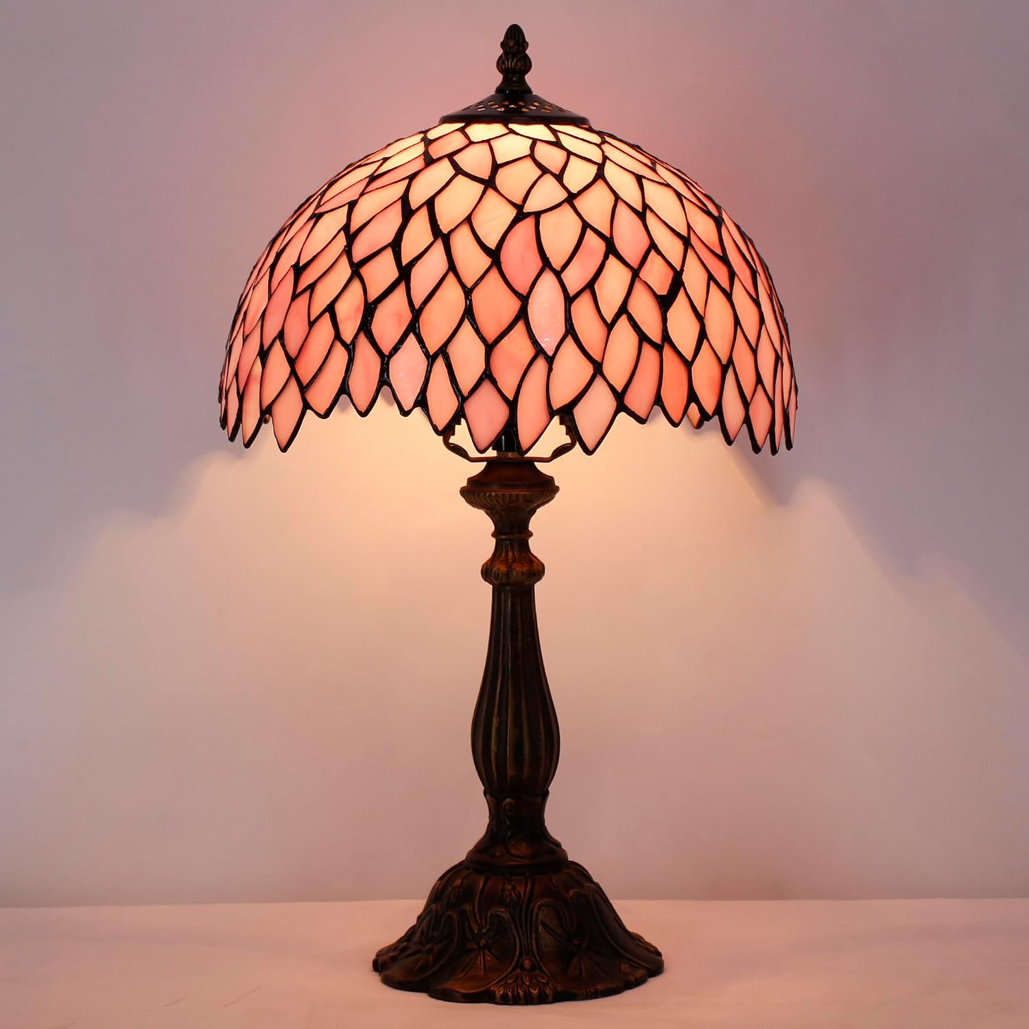 Tiffany Lamp Touch Control Table Lamp Pink Stained Glass Desk Lamp 12X12X19 Inches Wisteria Style Reading Light