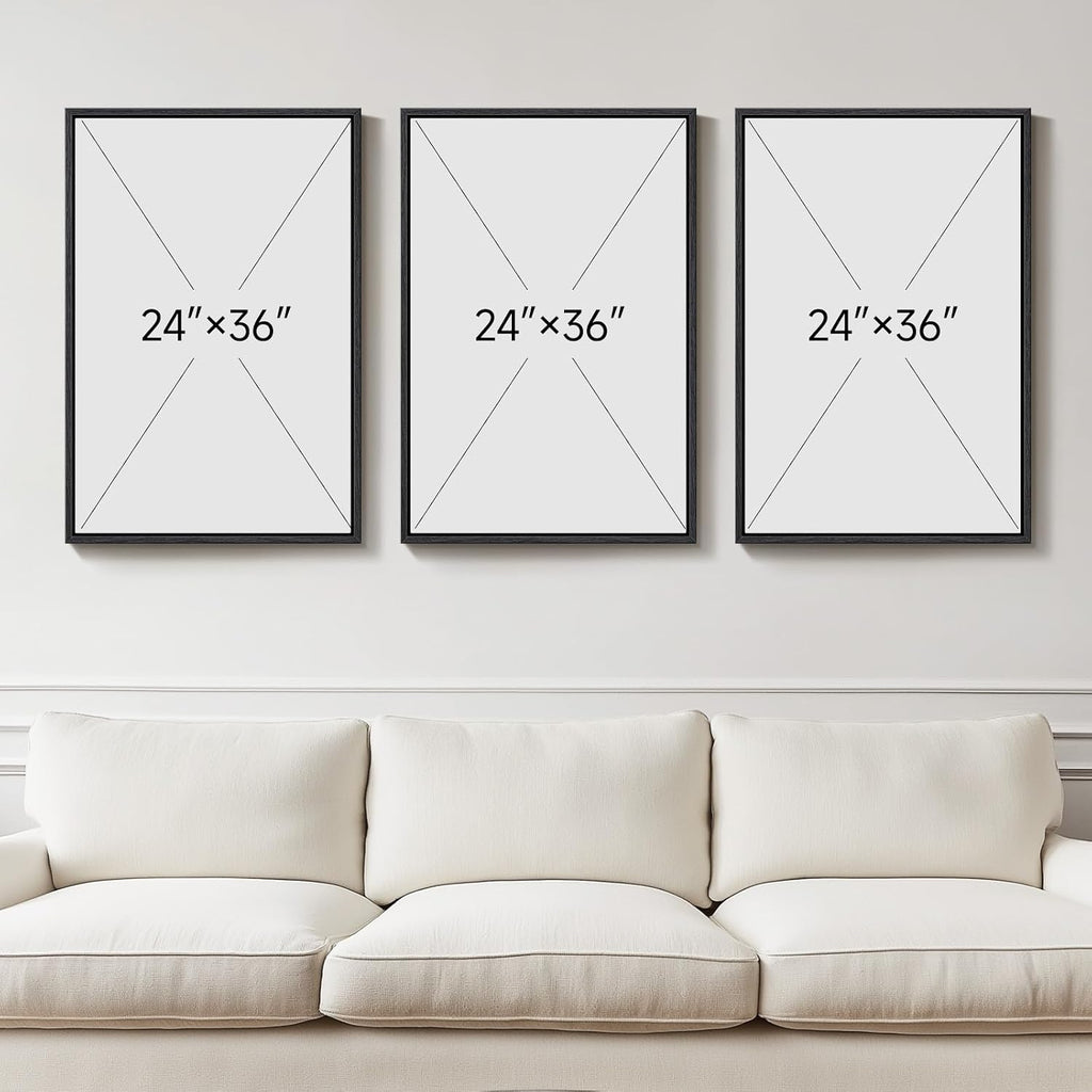 Large Framed Red Black White Abstract Wall Art for Living Room, 3 Piece Modern Canvas Prints Paintings Artwork for Walls, Red Black Minimalist Pictures for Bedroom Hallway Office Wall Decor 24x36 In