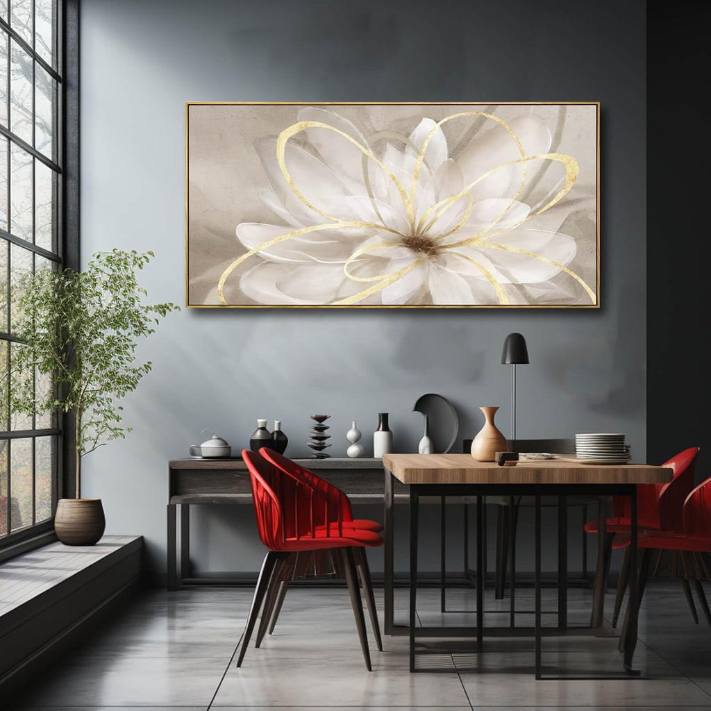 SOUGUAN Gold Flowers Canvas Wall Art Abstract Line Wall Decorations for Living Room Modern Home Decor Office Hanging Prints 24x48 Inch Bedroom Posters