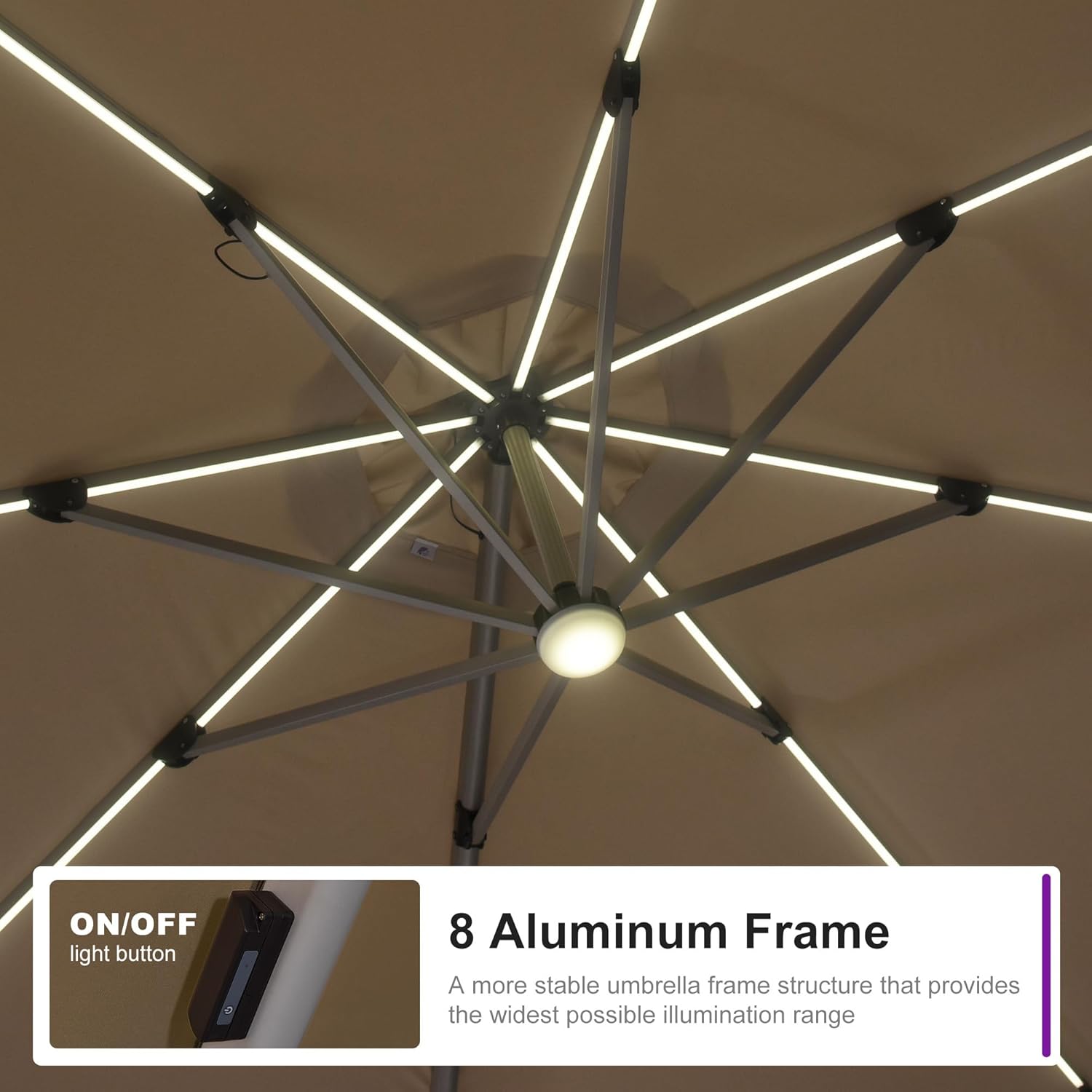 PURPLE LEAF Cantilever Umbrella with base 11ft Outdoor Round Patio Solar Powered LED Umbrella with 360-degree Rotation for Garden Deck Pool Patio, Beige