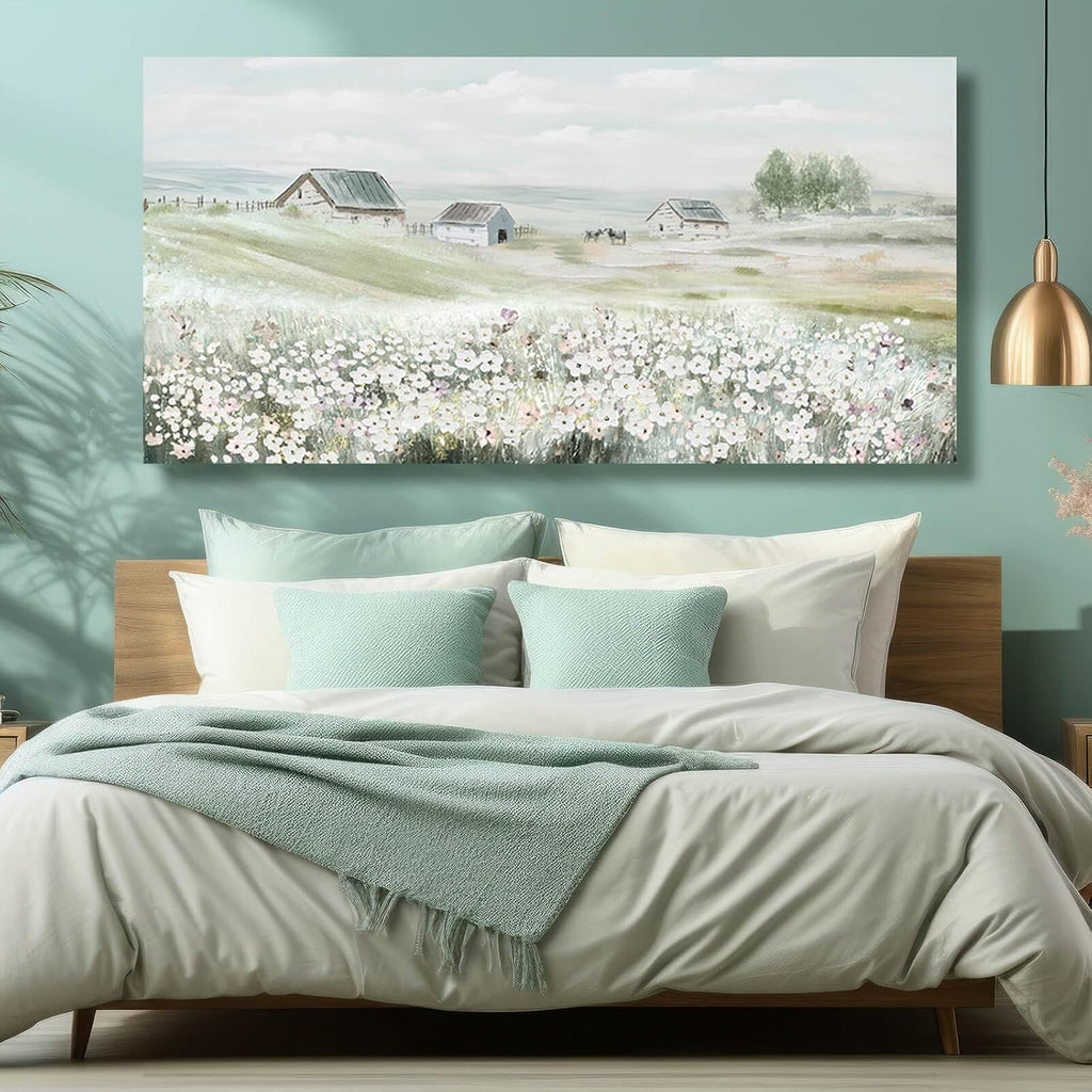 Large Framed Wall Art for Living Room - Grassland Landscape Home Wall Decor - Vintage Neutral Canvas Pictures for Bedroom 29'x 58' Office Wall Hanging