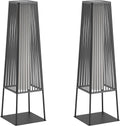 Outdoor Floor Lamp Set of 2, Rattan Solar Lanterns Outdoor Waterproof for Balcony, Deck, Garden & Patio (Gray)